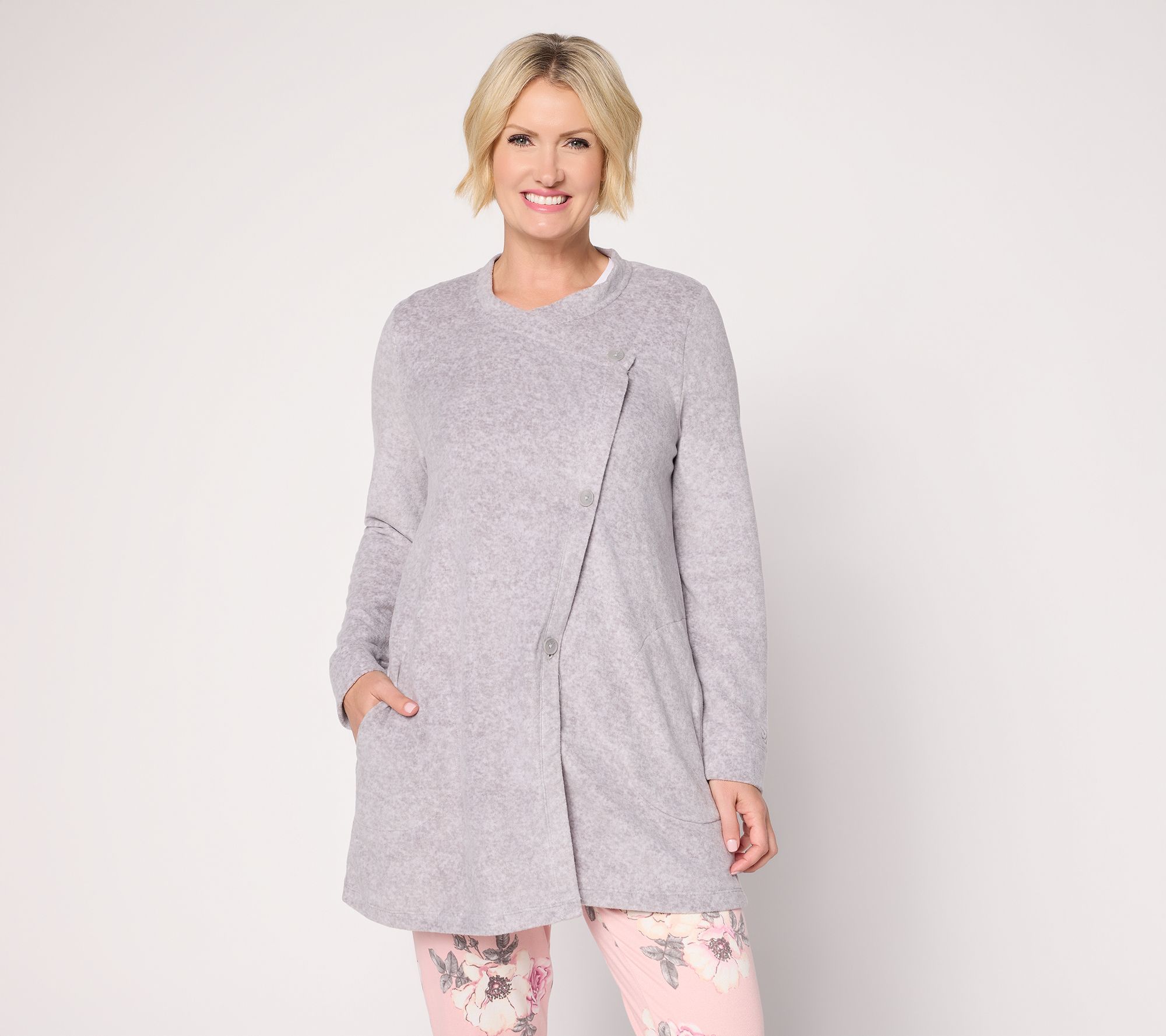 Cuddl Duds Fleecewear with Stretch Button Front Wrap