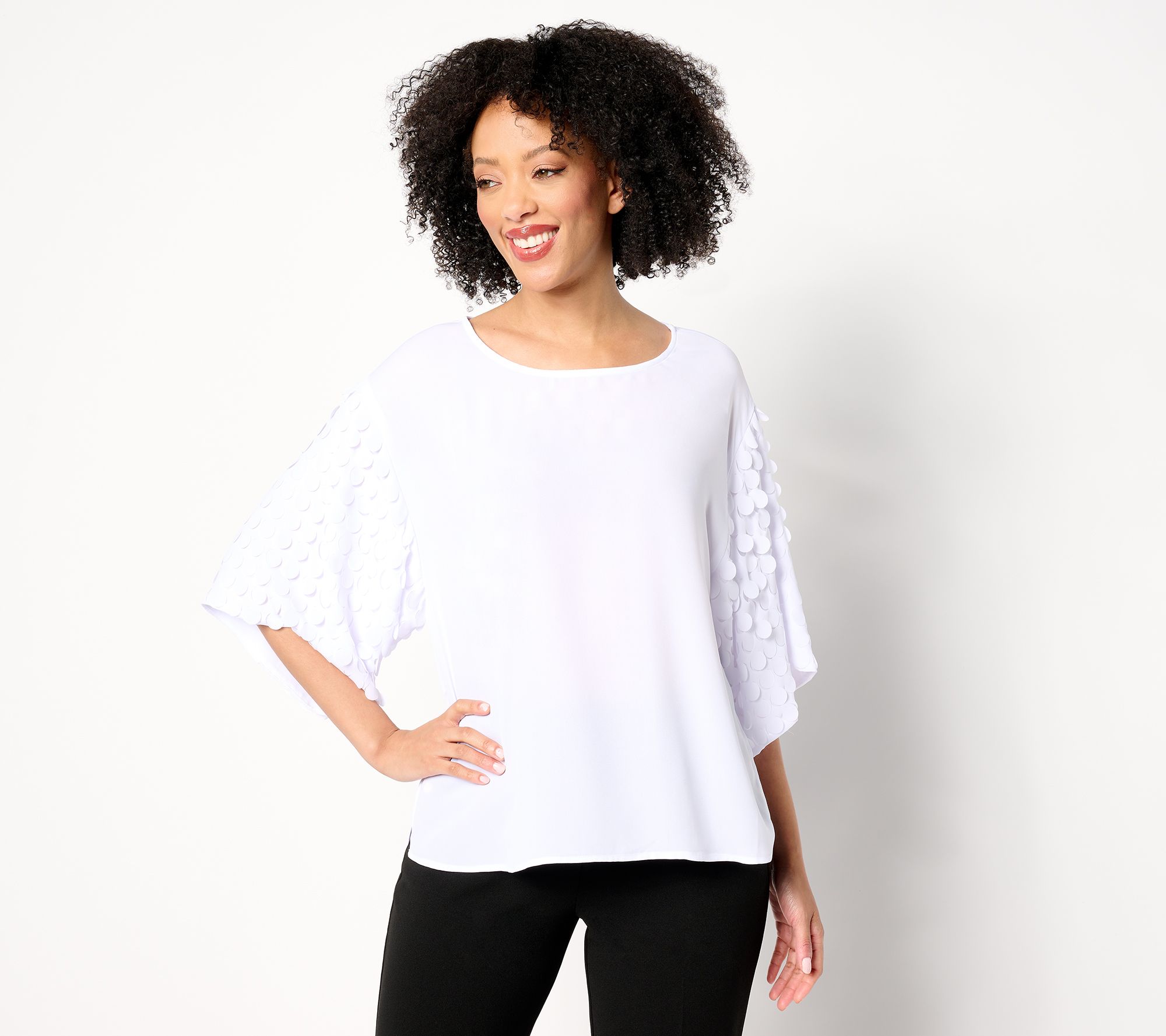 "As Is" Dennis Basso Woven Top with Paillette Sleeves