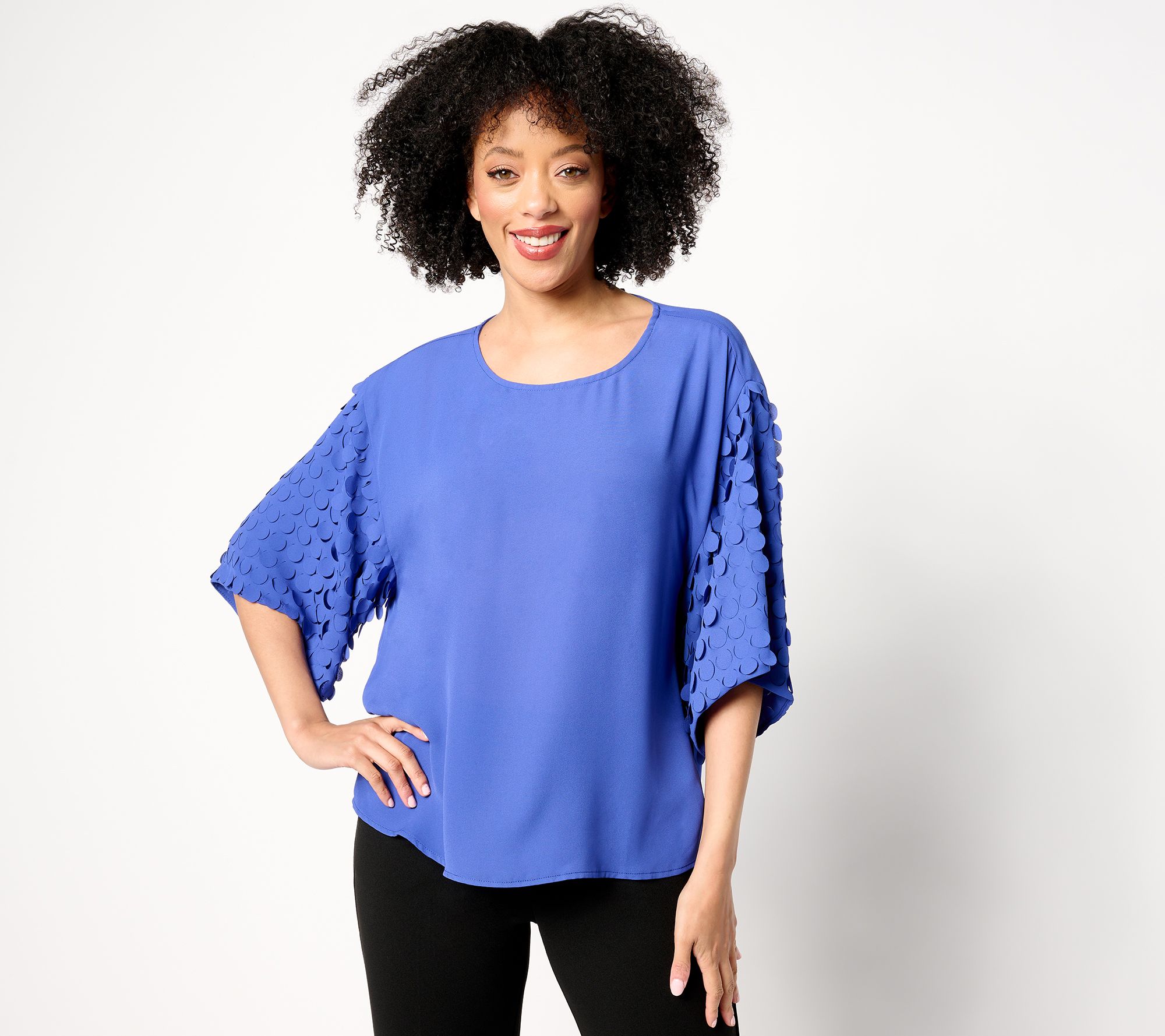 "As Is" Dennis Basso Woven Top with Paillette Sleeves