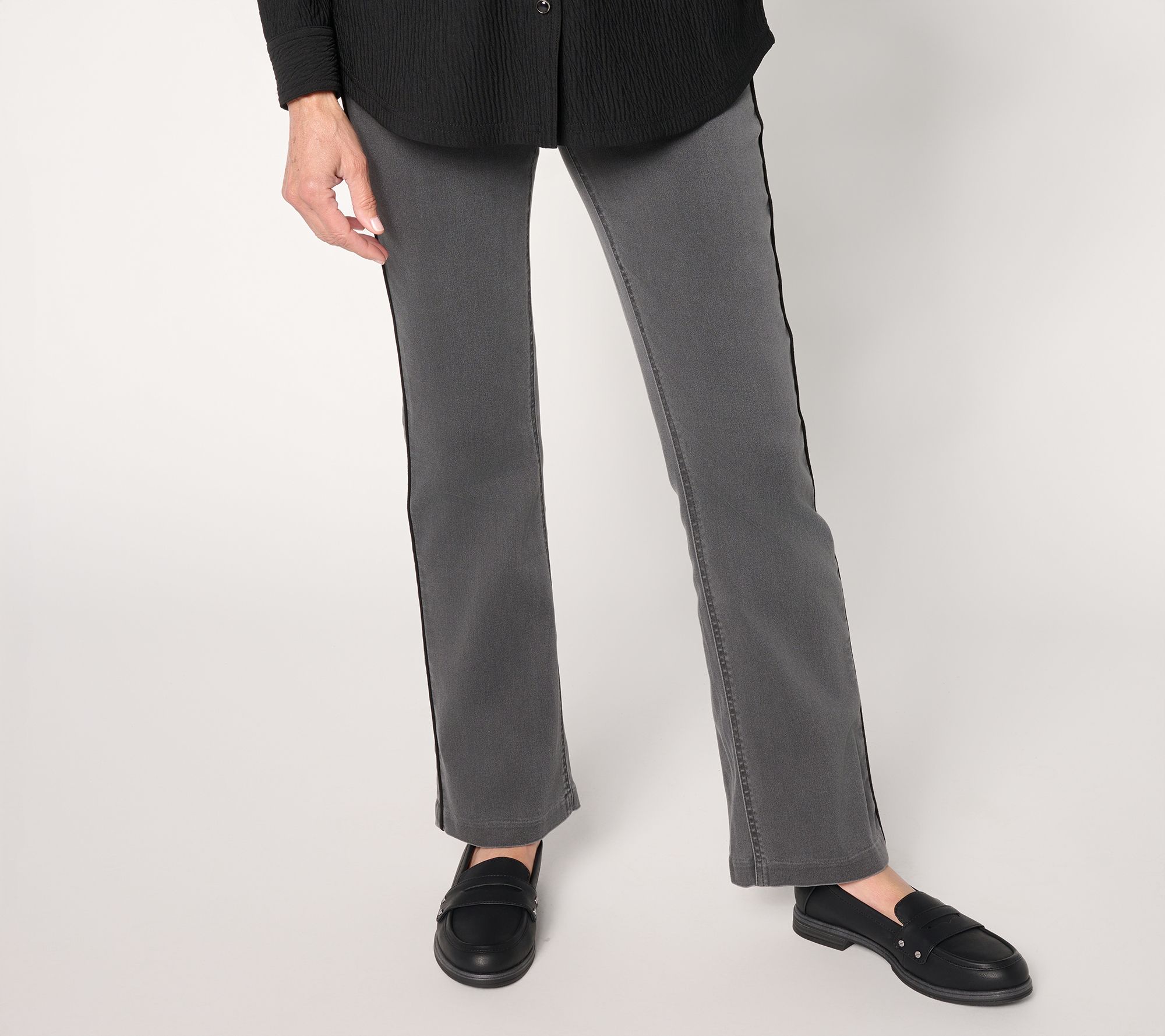 Susan Graver Petite Soft Stretch Slim Flare Jean w/ Seam Detail