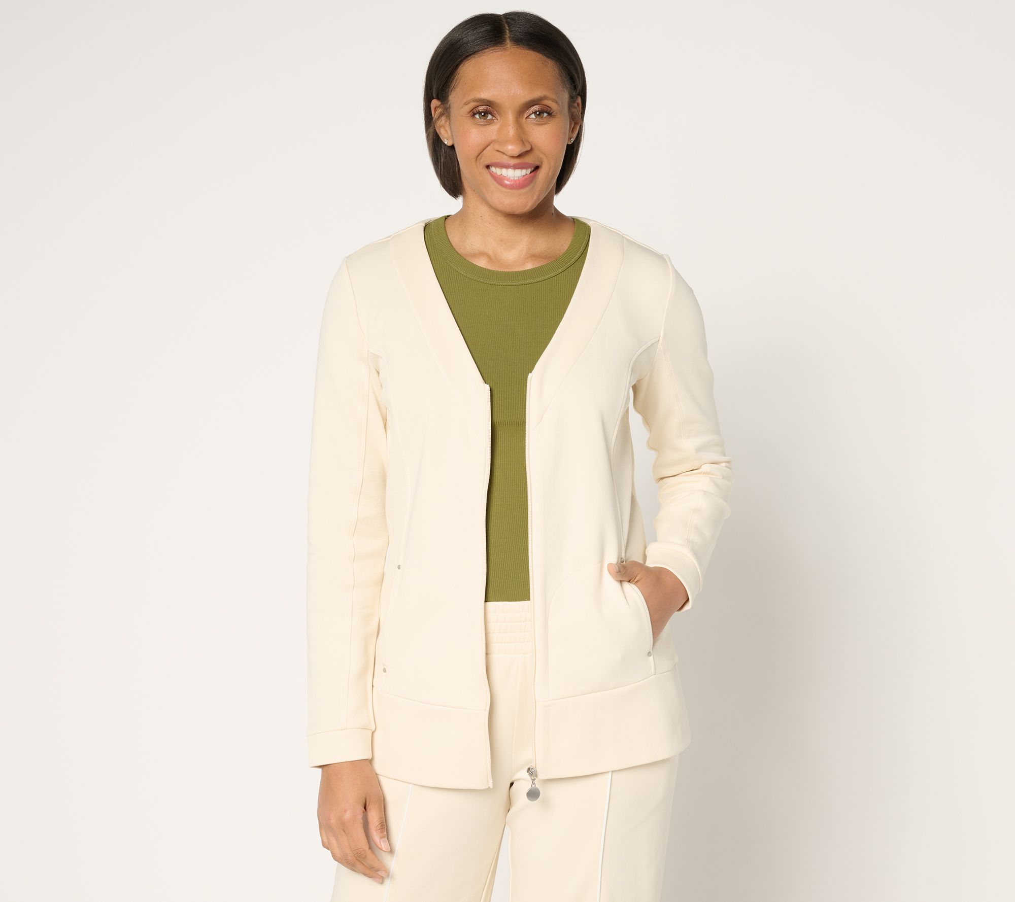 "As Is" Sport Savvy Long Sleeve Zip Front Cardigan w/ Pockets
