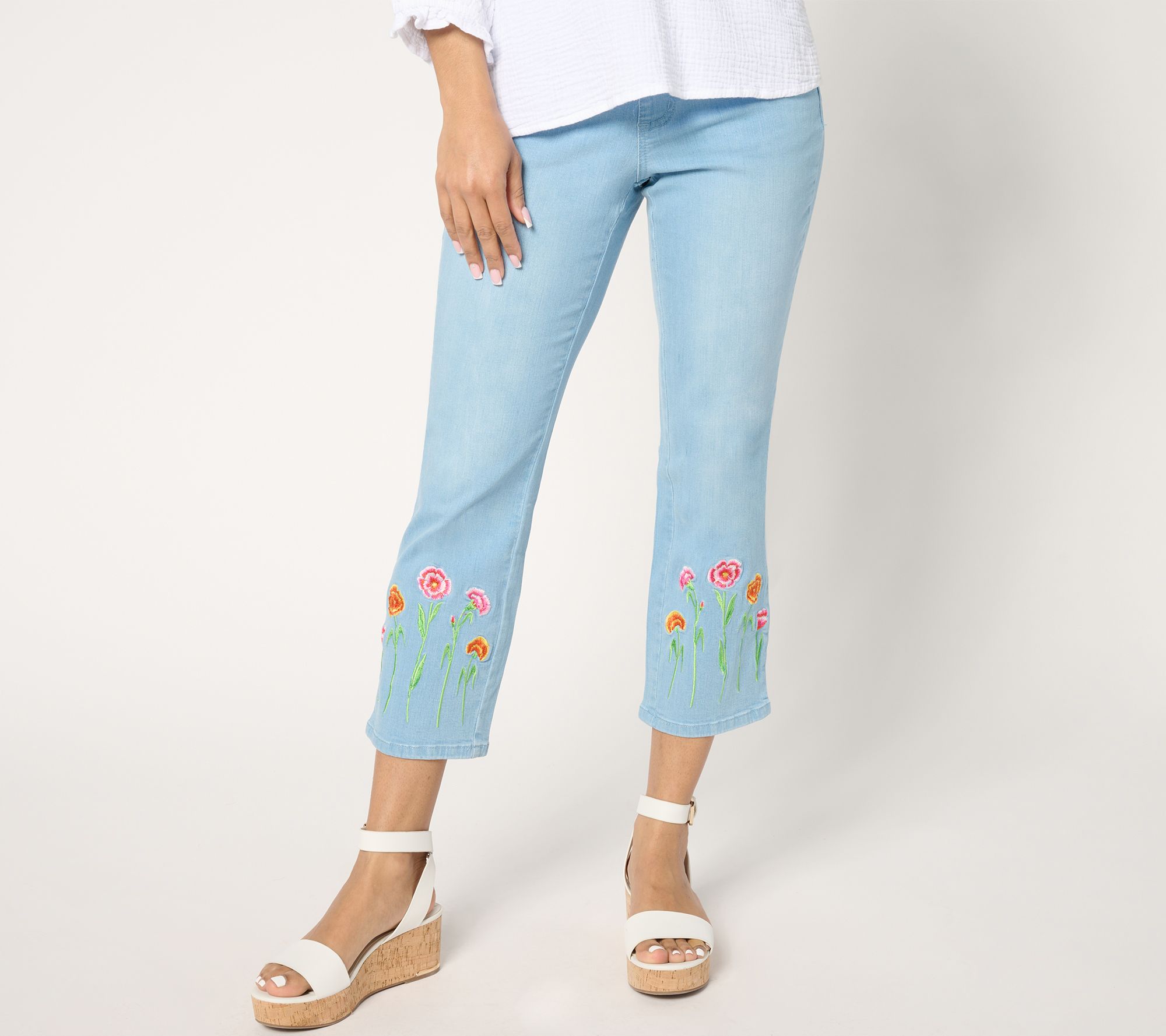 "As Is" Belle by Kim Gravel Reg TripleLuxe Denim Floral Crop Pants