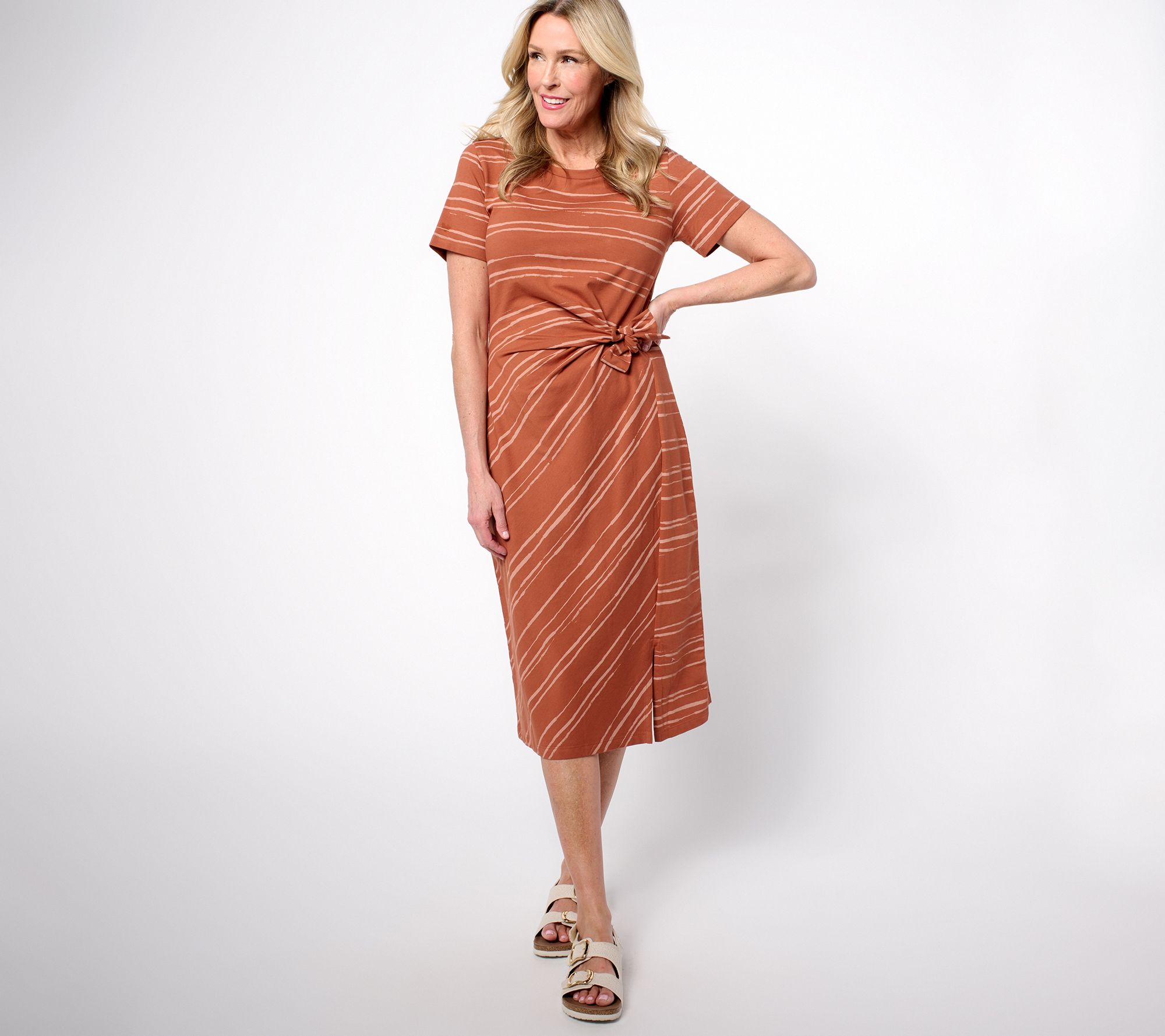 "As Is" AnyBody Petite Printed Stripe Tie Front Knit Dress