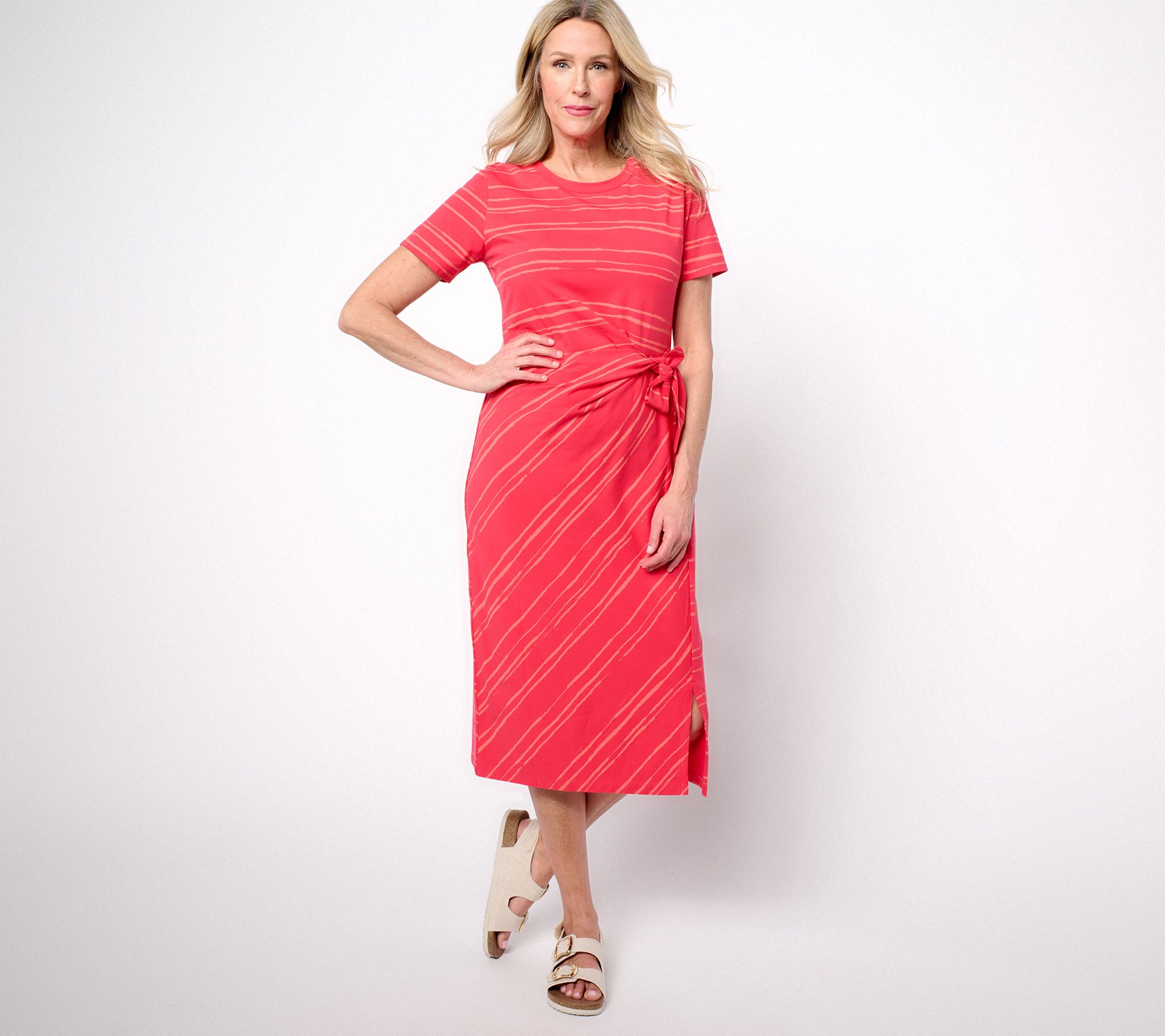 "As Is" AnyBody Petite Printed Stripe Tie Front Knit Dress