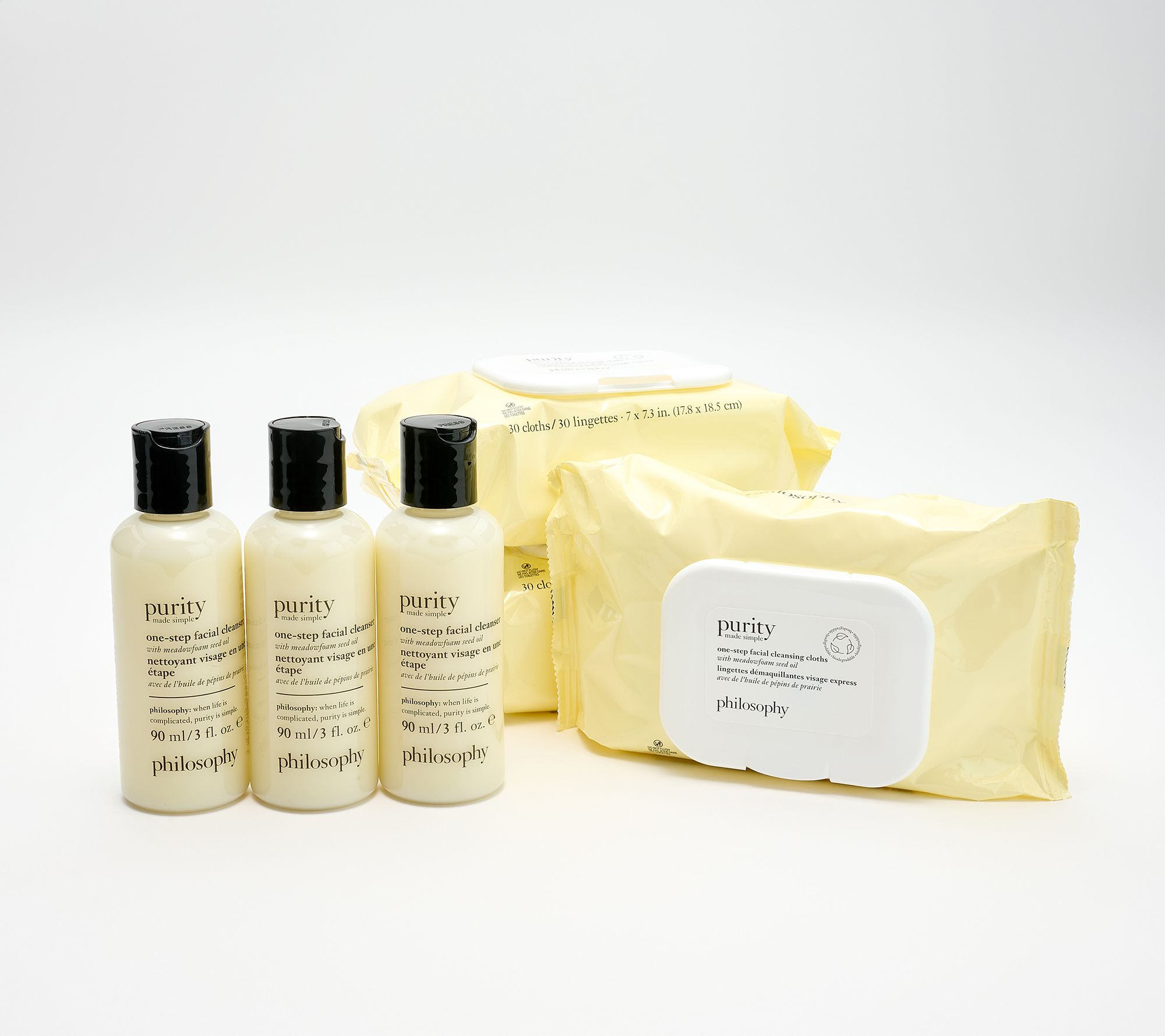 philosophy purity (3) 3oz cleansers & (3) 30ct cloths facial set
