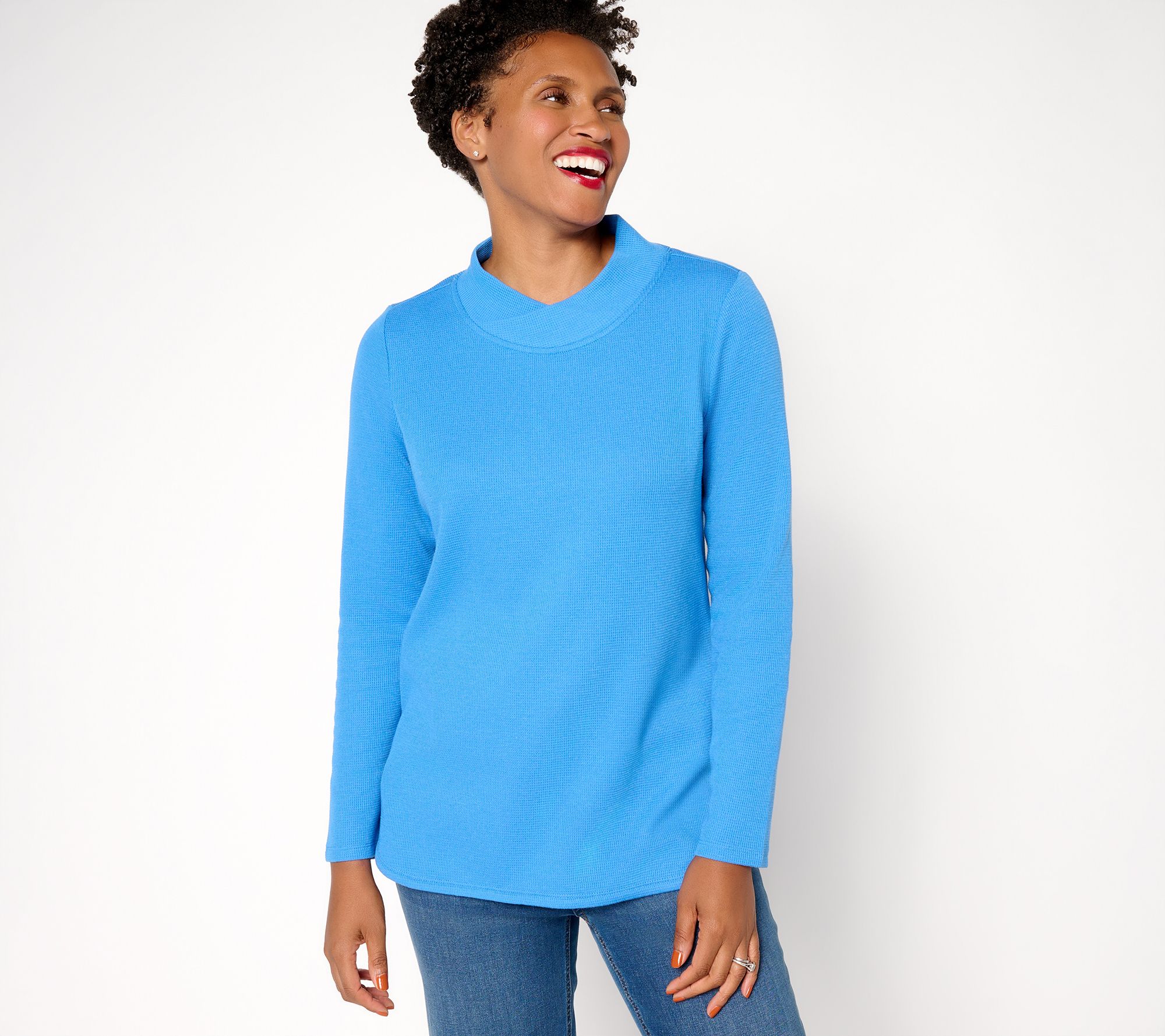 Denim & Co. Essentials Waffle Knit Crossover Neck Top