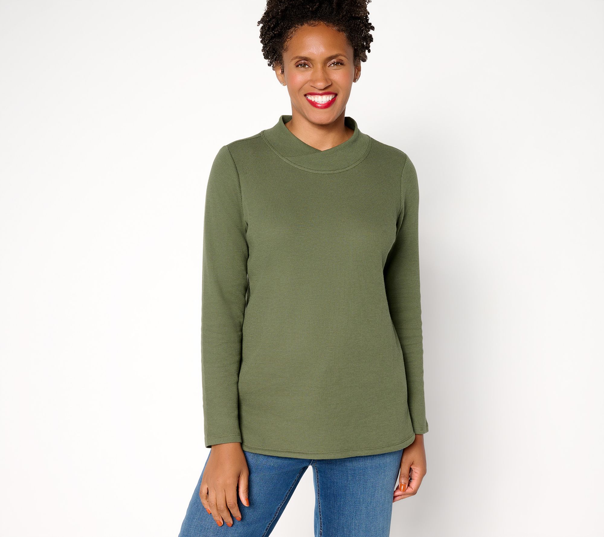 Denim & Co. Essentials Waffle Knit Crossover Neck Top