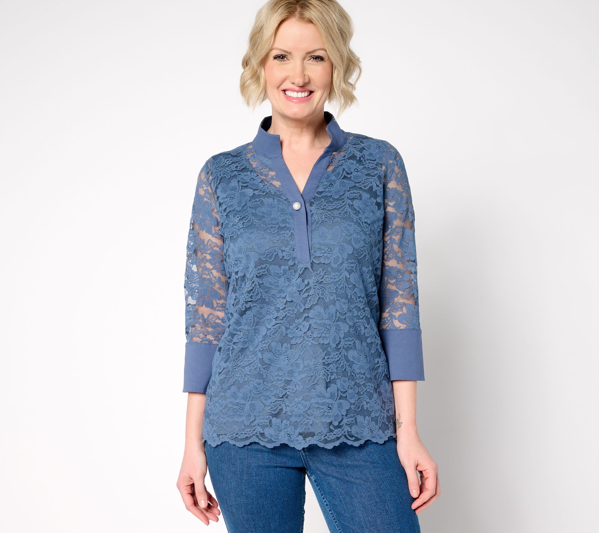 "As Is" BEAUTIFUL by Lawrence Zarian 3/4 Sleeve Lace Blouse w/ Tank