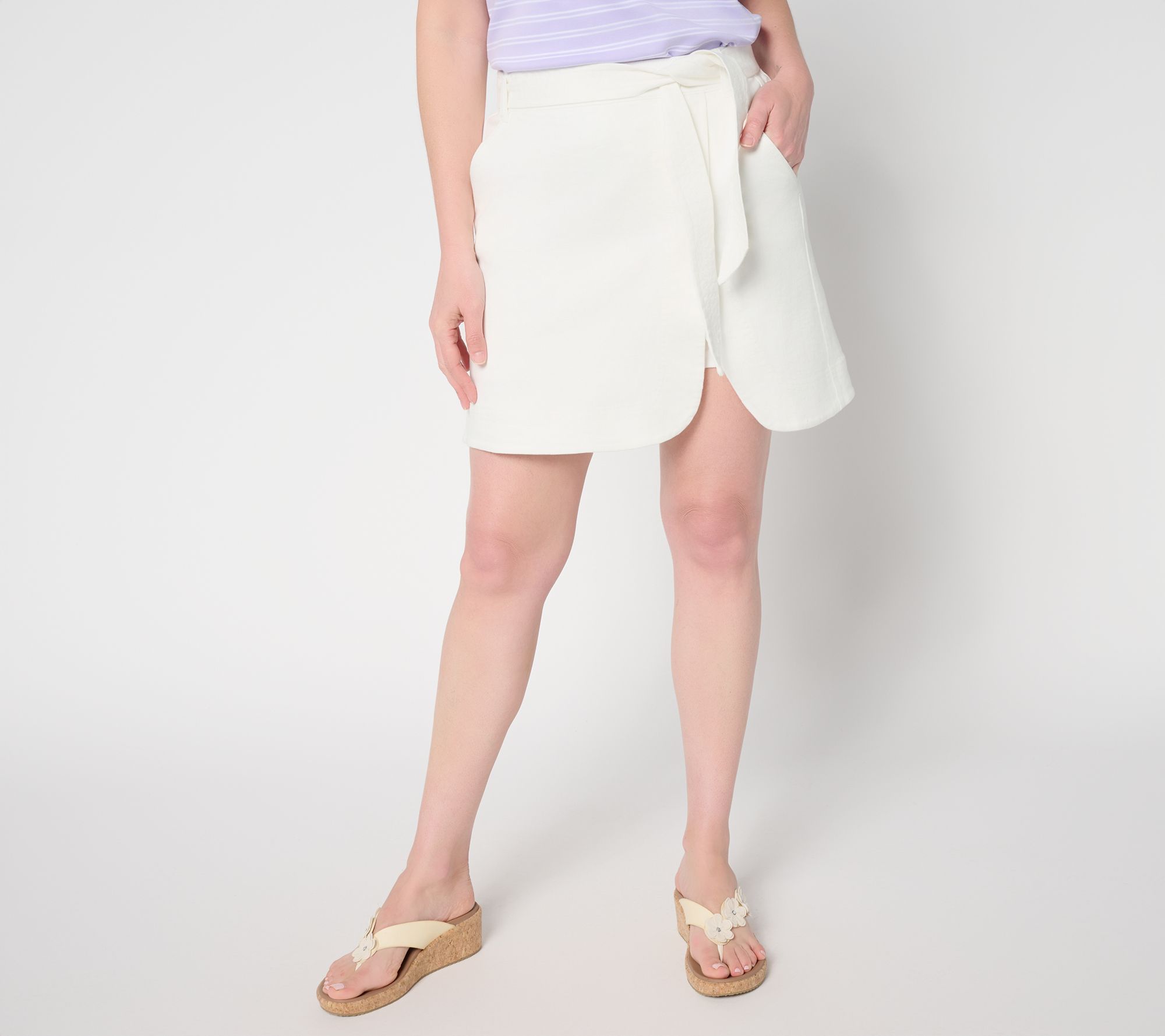 "As Is" Isaac Mizrahi Live! Regular True Denim Skort w/ Self Tie Belt