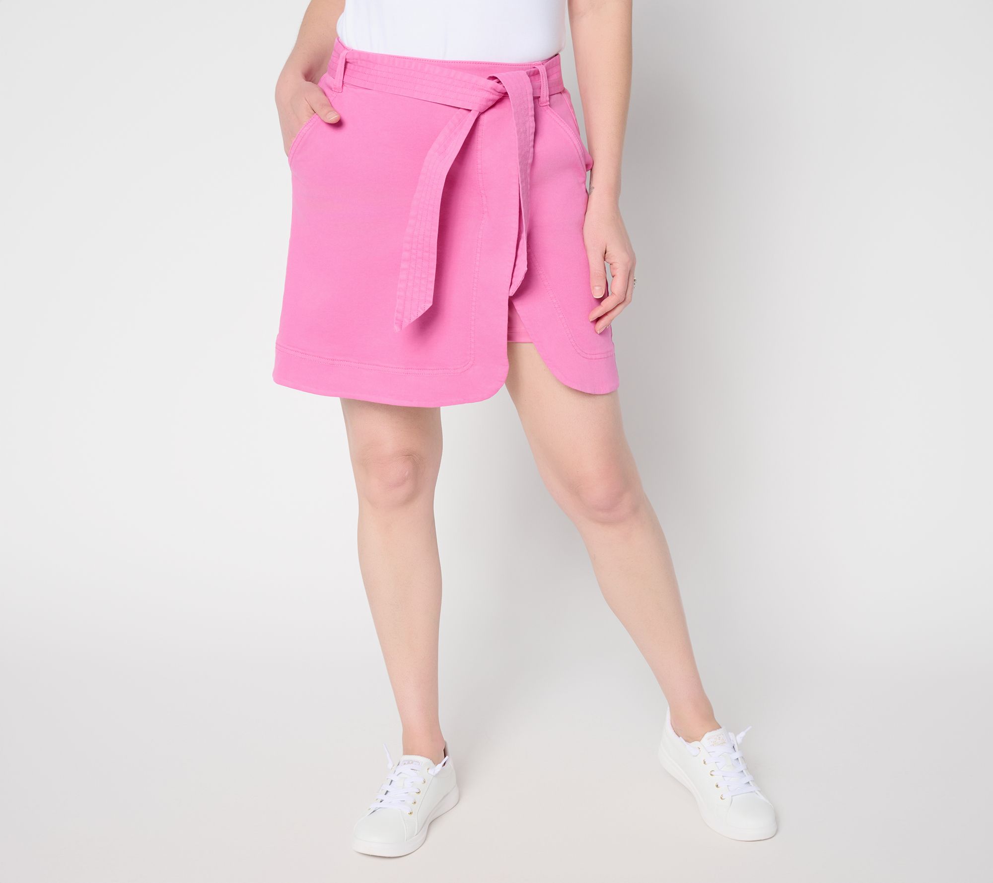 "As Is" Isaac Mizrahi Live! Regular True Denim Skort w/ Self Tie Belt