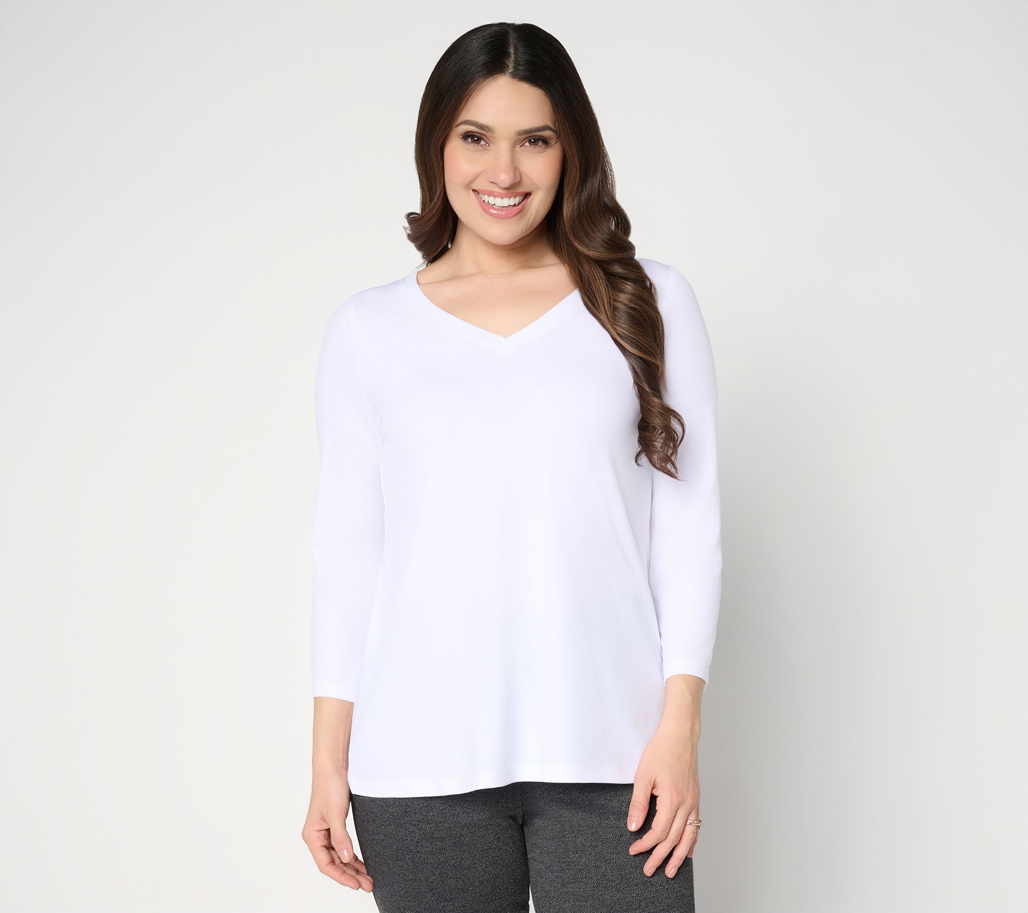 Susan Graver Essentials Liquid Knit 3/4-Sleeve A-Line Top