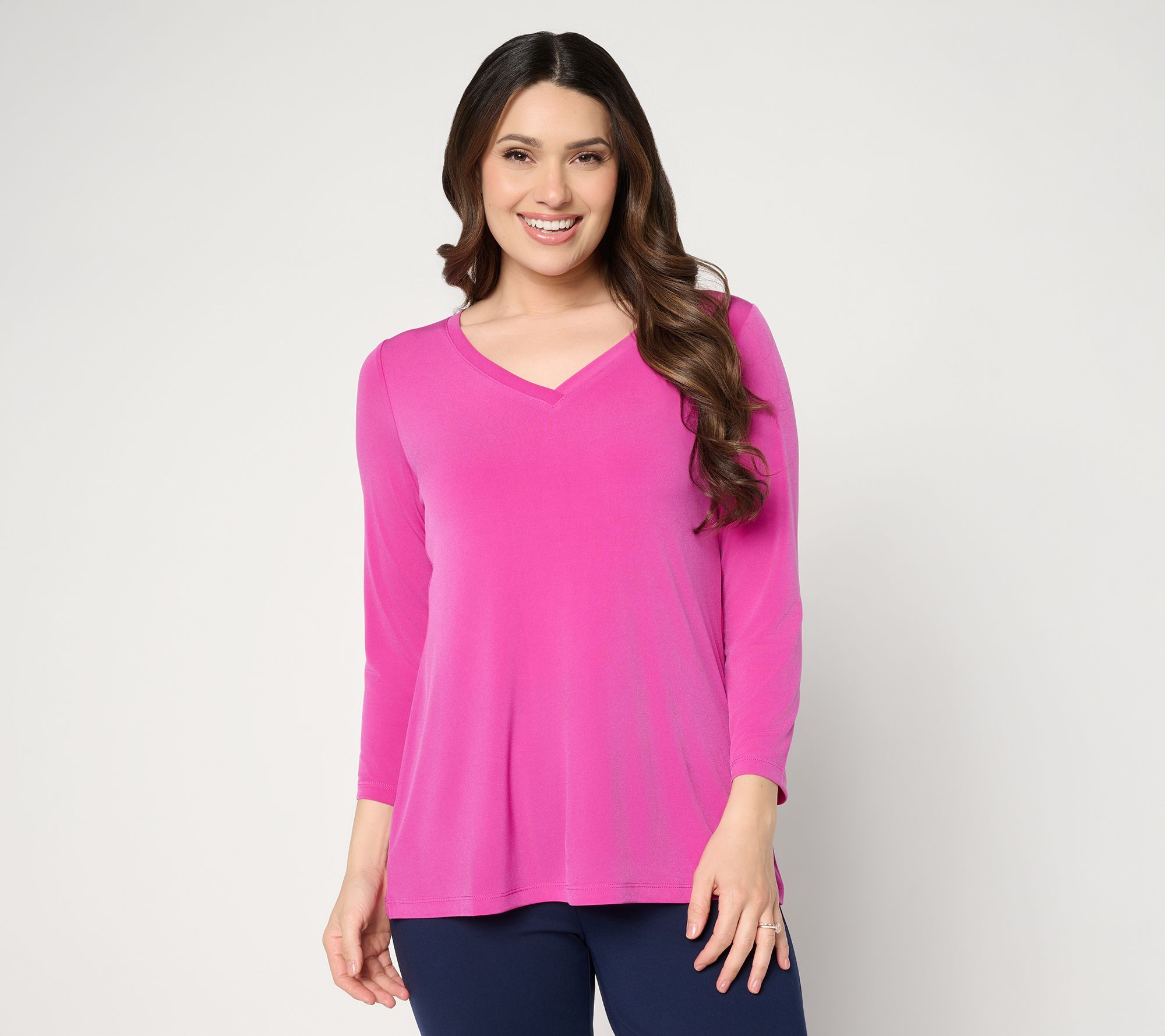 Susan Graver Essentials Liquid Knit 3/4-Sleeve A-Line Top