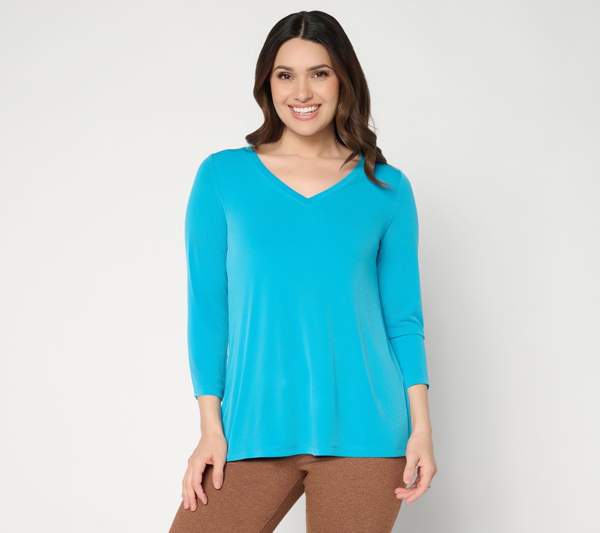 Susan Graver Essentials Liquid Knit 3/4-Sleeve A-Line Top