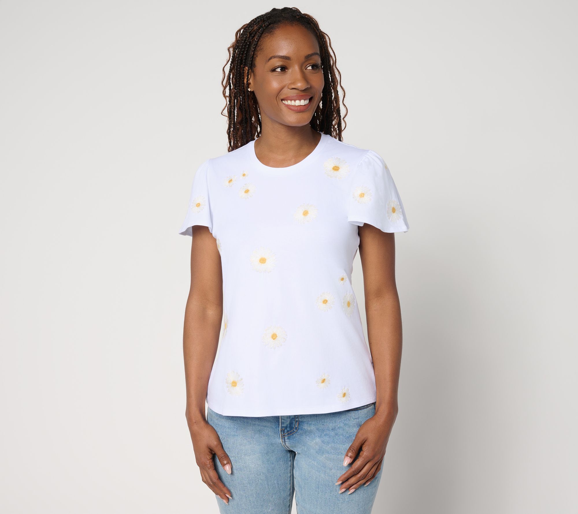 "As Is" Driftwood Jeans Relaxed Flutter Tee - Daisy