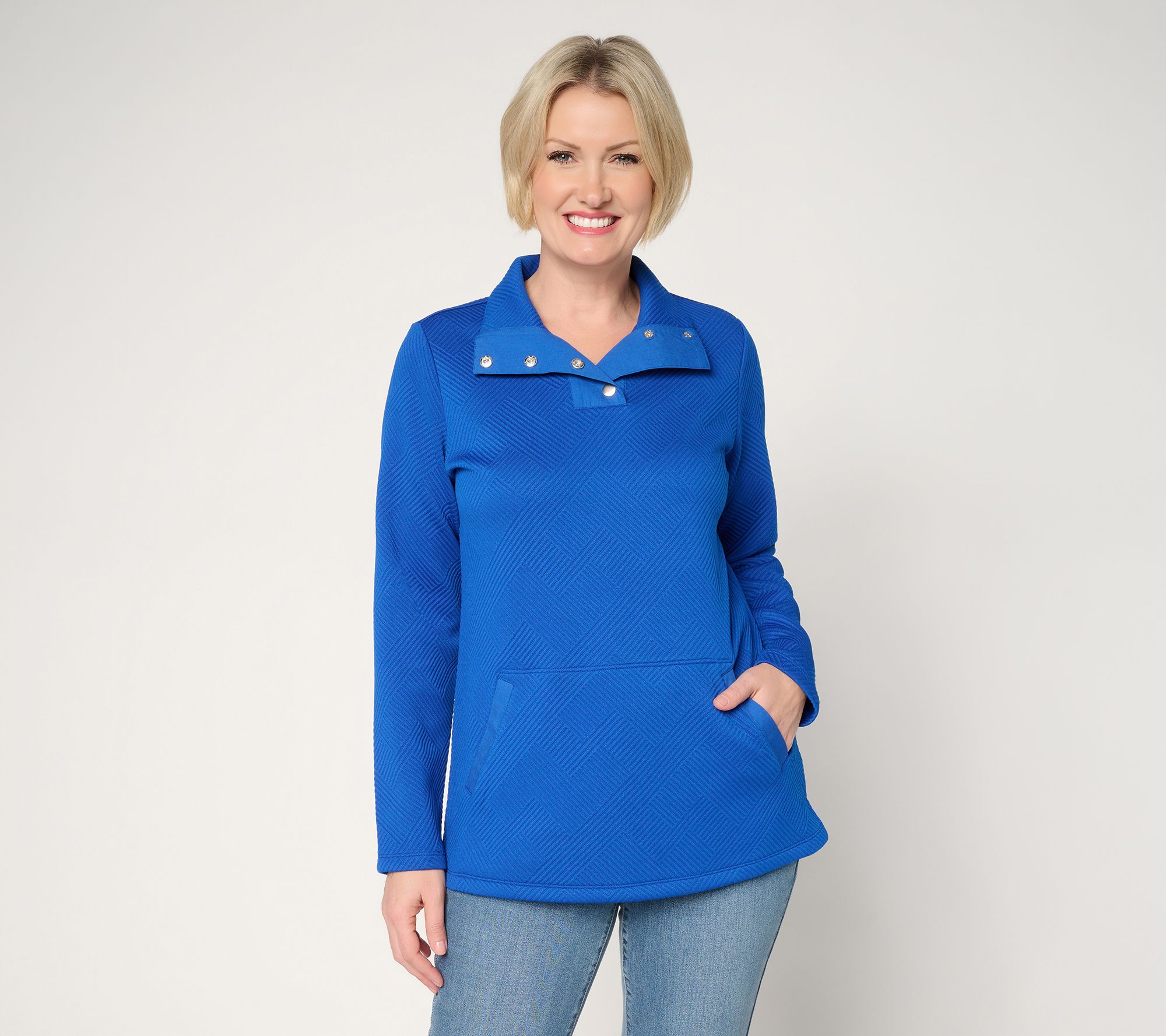 Denim & Co. ACTIVE REGULAR JACQUARD QUARTER SNAP TUNIC