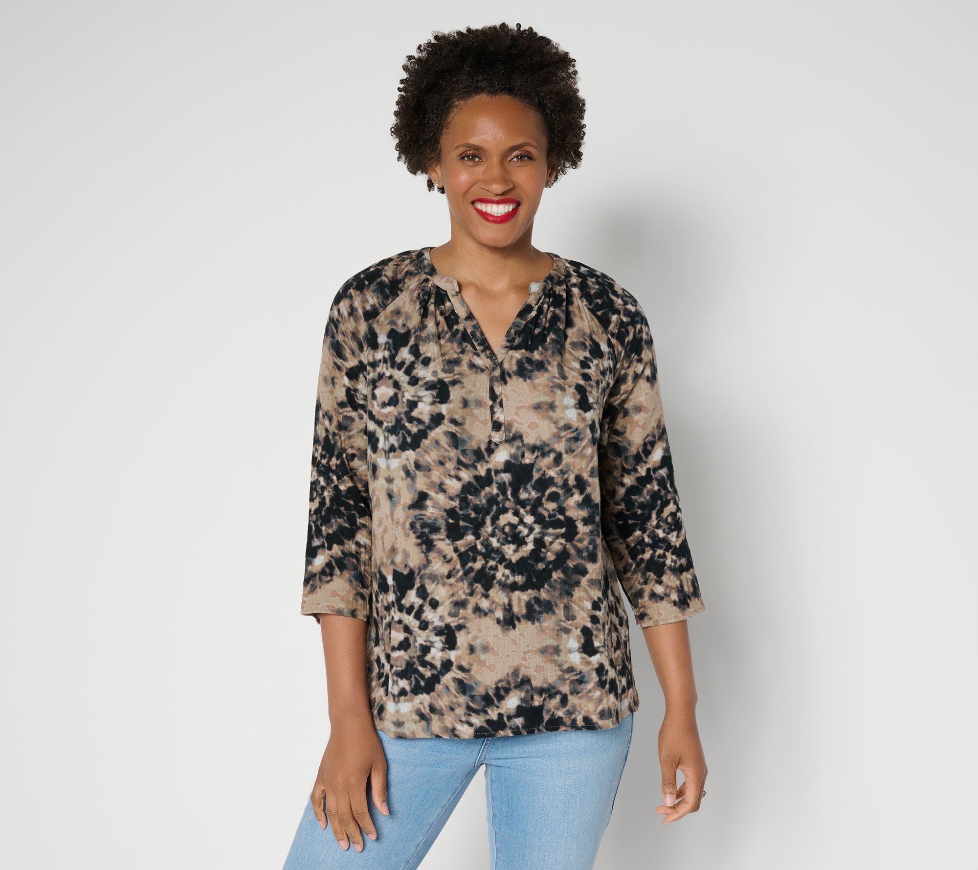 "As Is" Belle by Kim Gravel Summer Sunset Cotton Gauze Tie Dye Henley