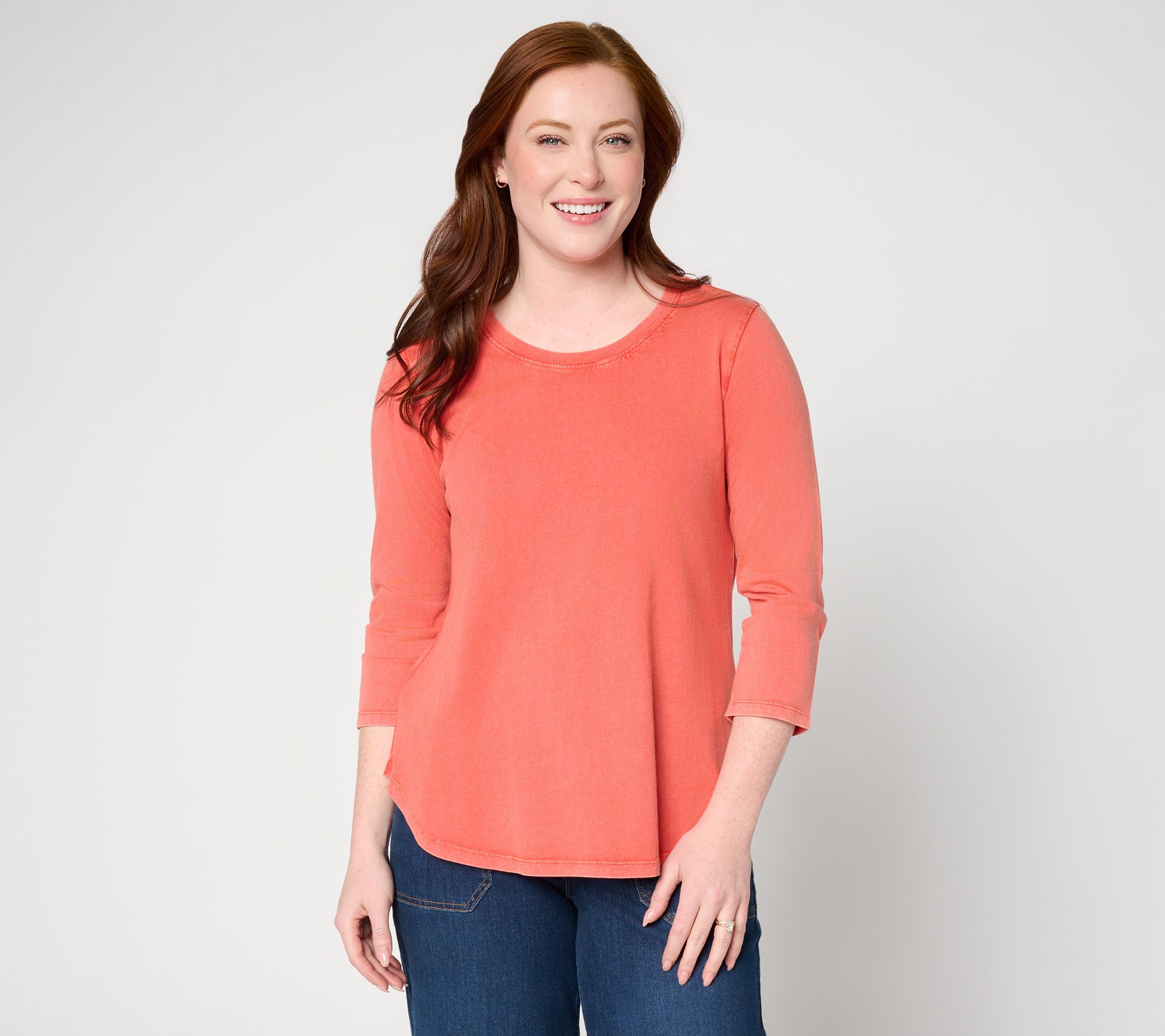 LOGO Principles by Lori Goldstein Curved Hem 3/4 Sleeve Tee