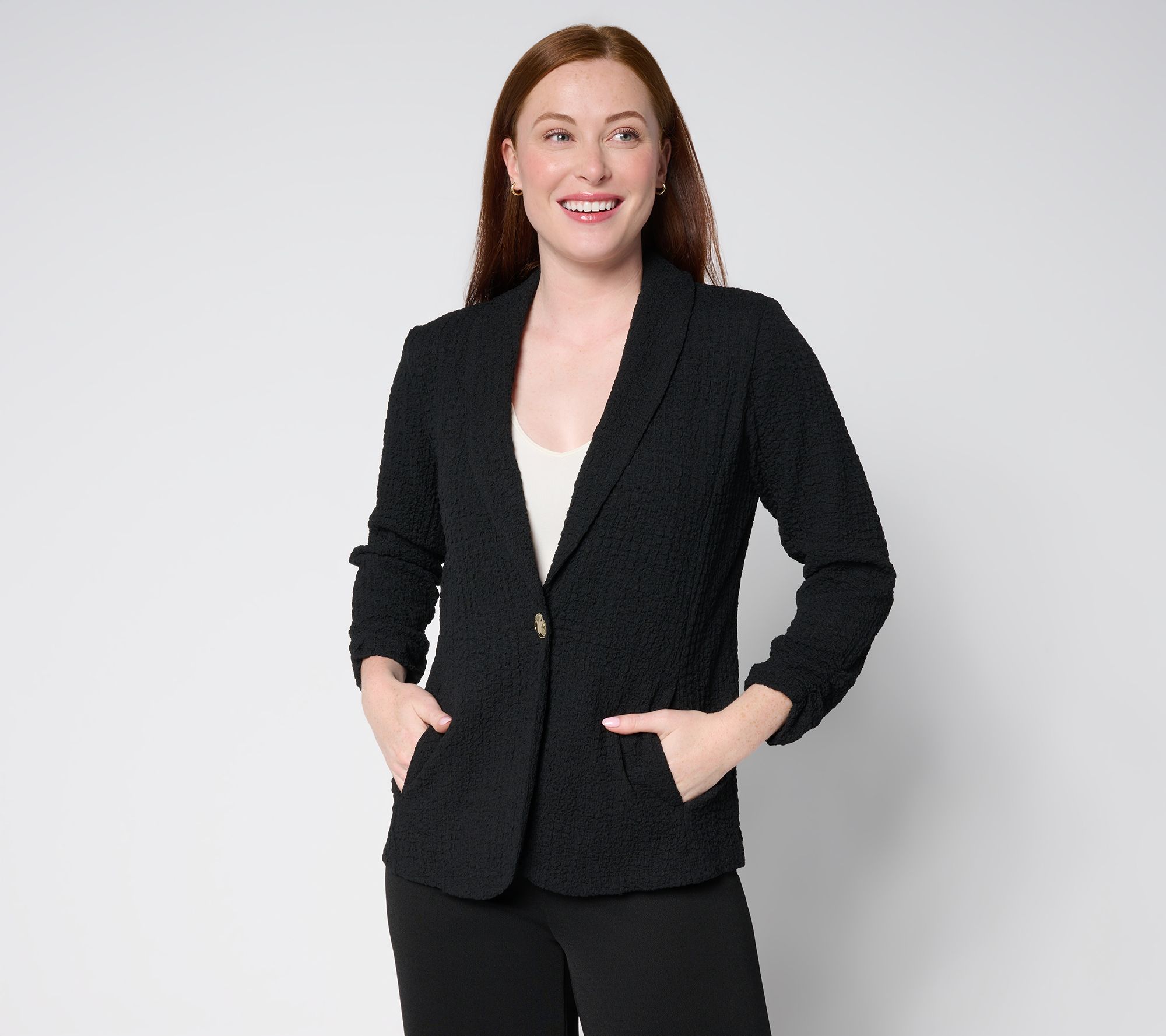 "As Is" Susan Graver Textured Knit Shawl Collar Cardigan