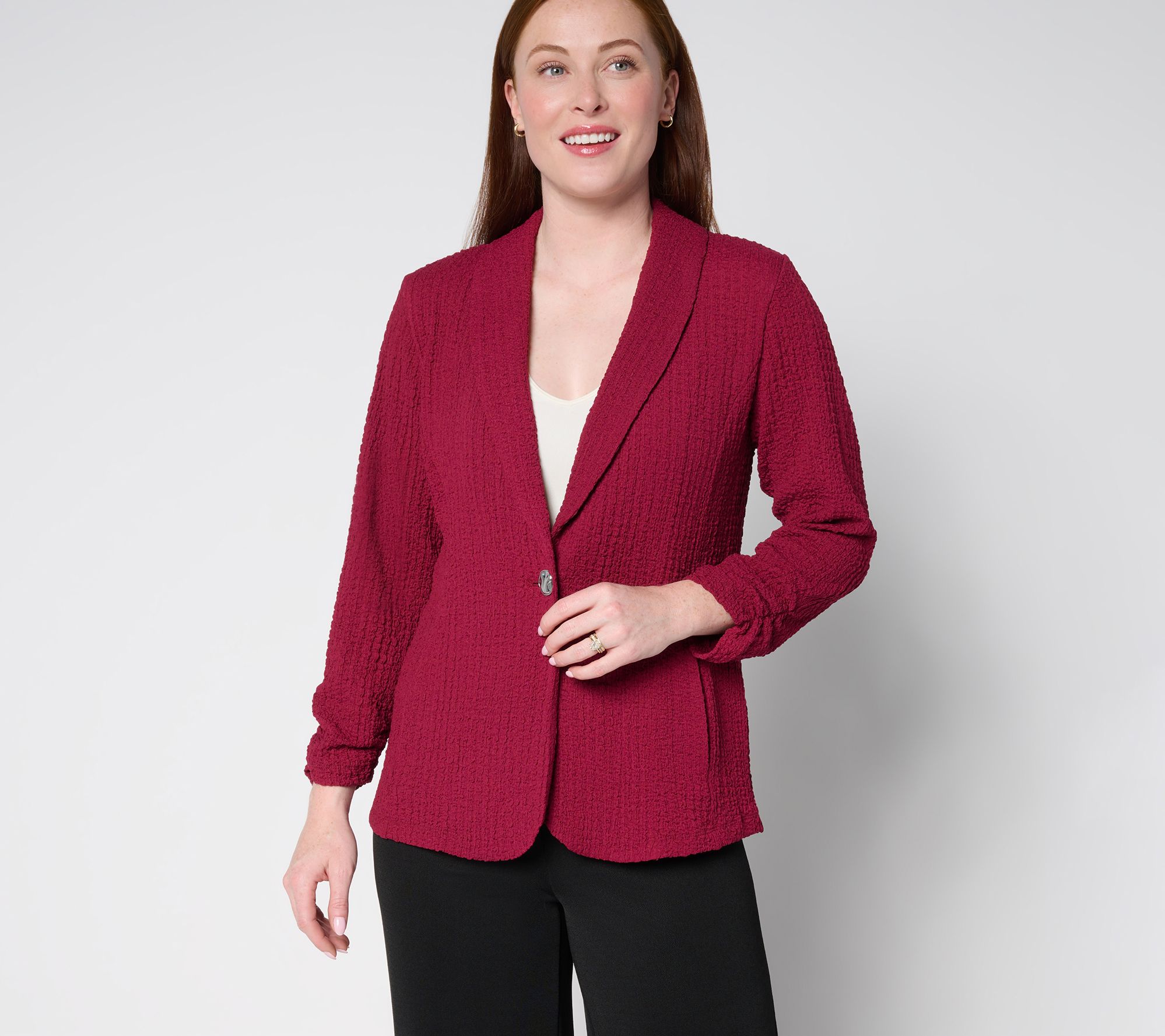 "As Is" Susan Graver Textured Knit Shawl Collar Cardigan