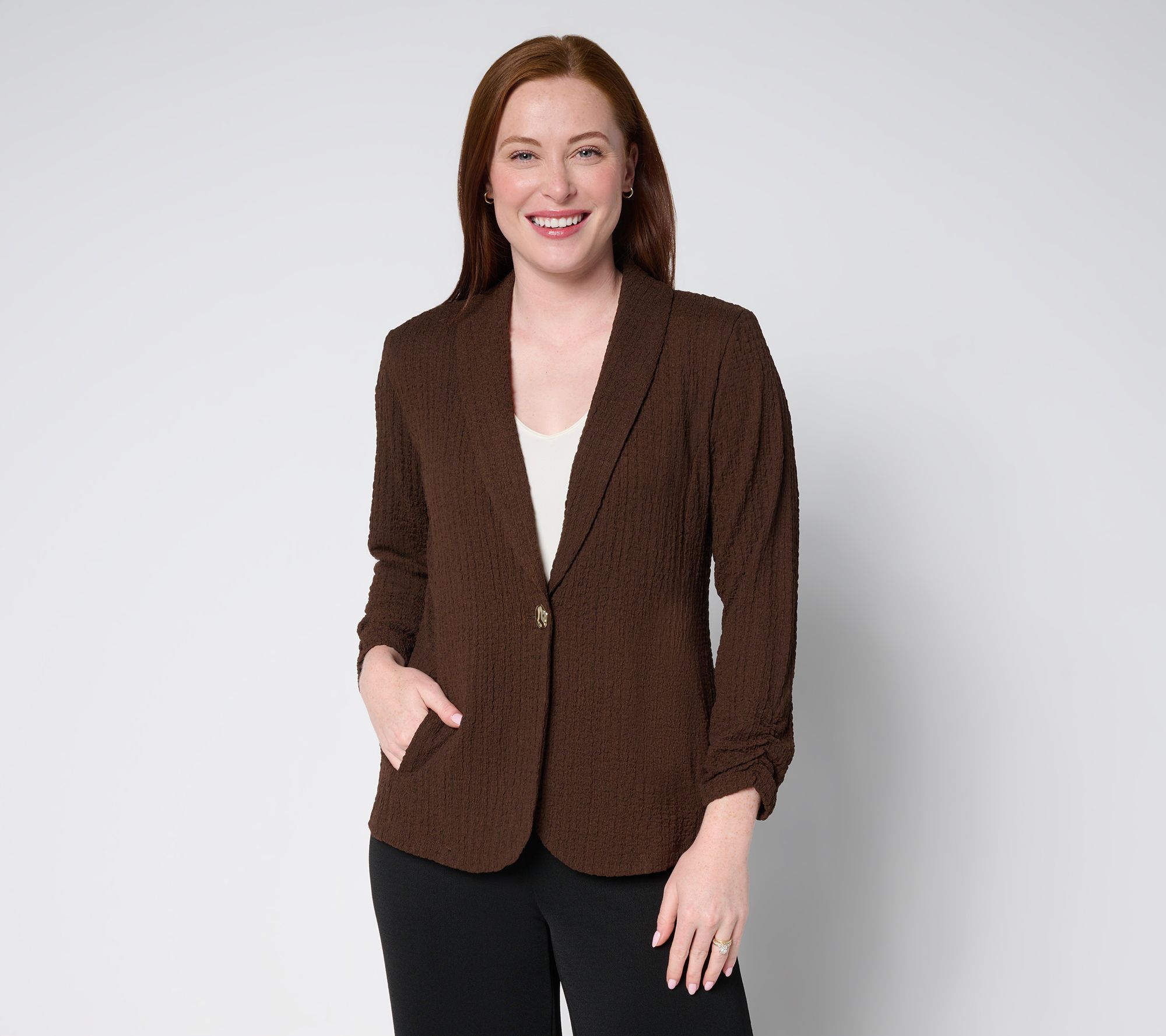 "As Is" Susan Graver Textured Knit Shawl Collar Cardigan