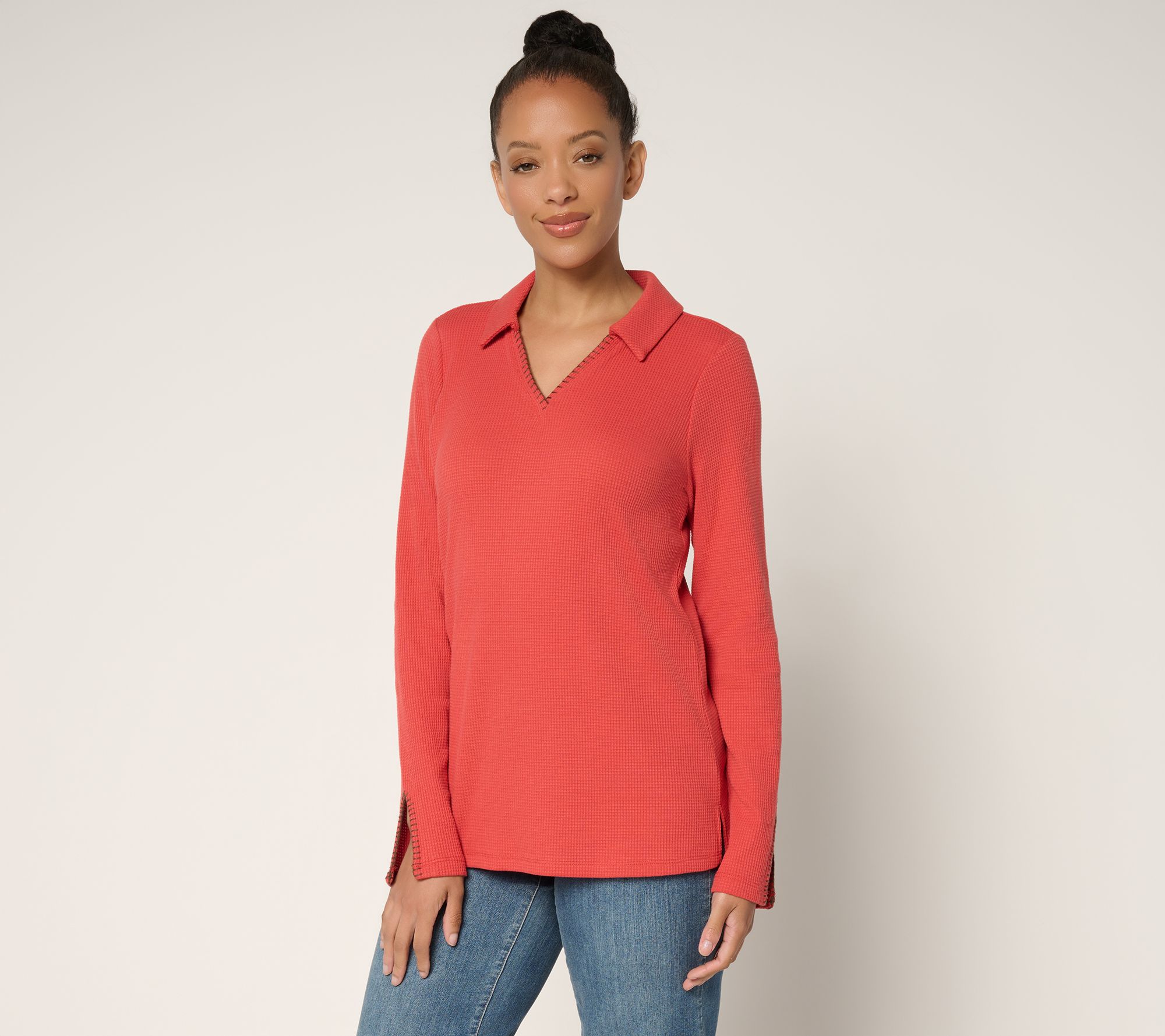 "As Is" Belle by KIm Gravel Baby Waffle Blanket Stitch Polo Collar Top