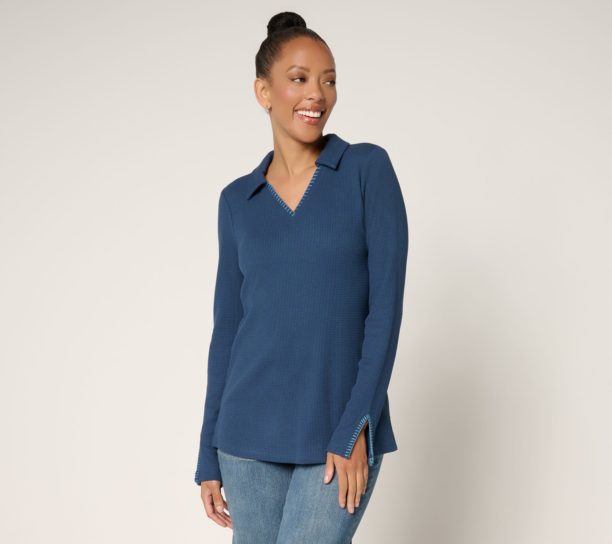 "As Is" Belle by KIm Gravel Baby Waffle Blanket Stitch Polo Collar Top