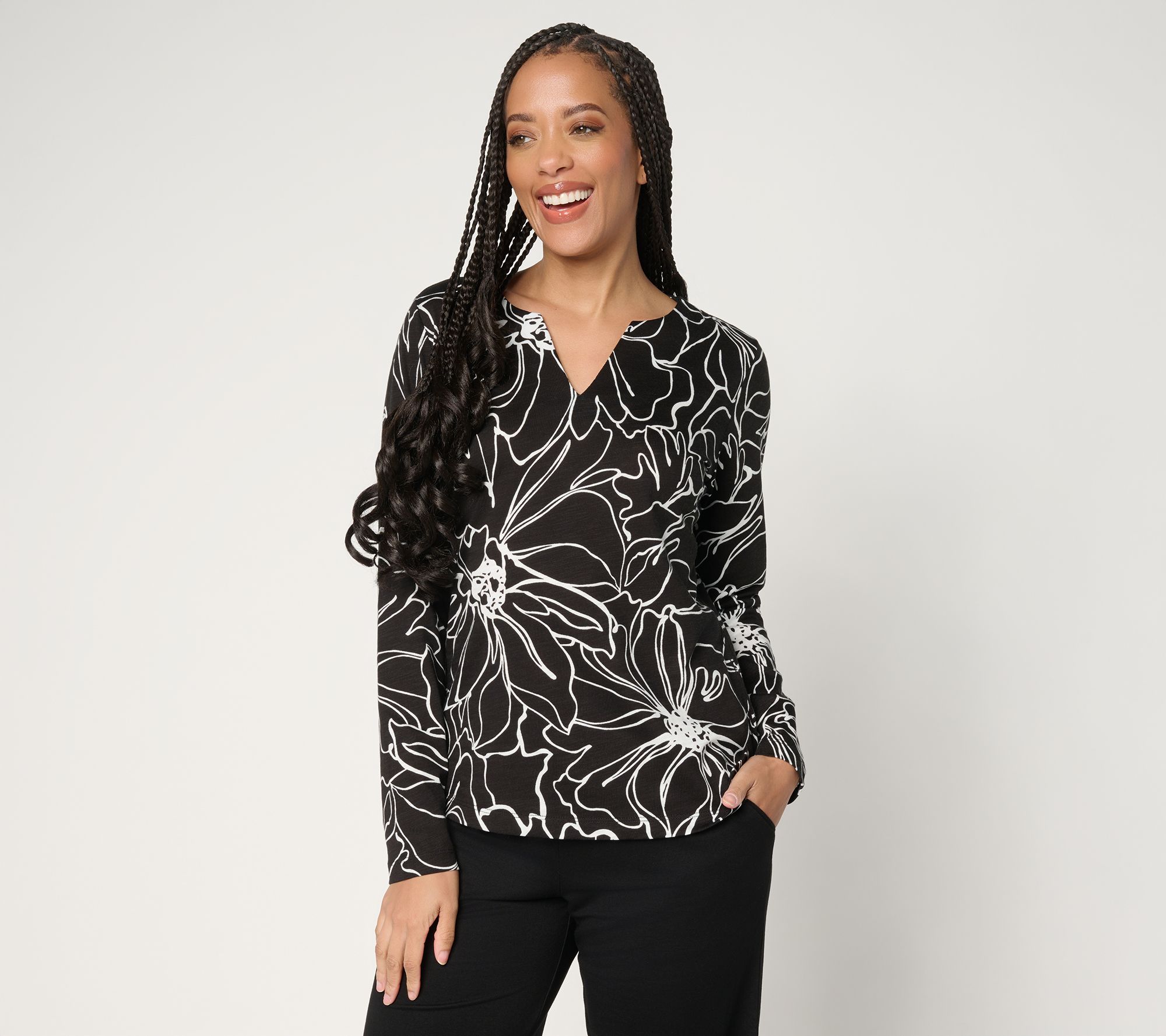 Belle by Kim Gravel Slub Knit Botanica Floral Top