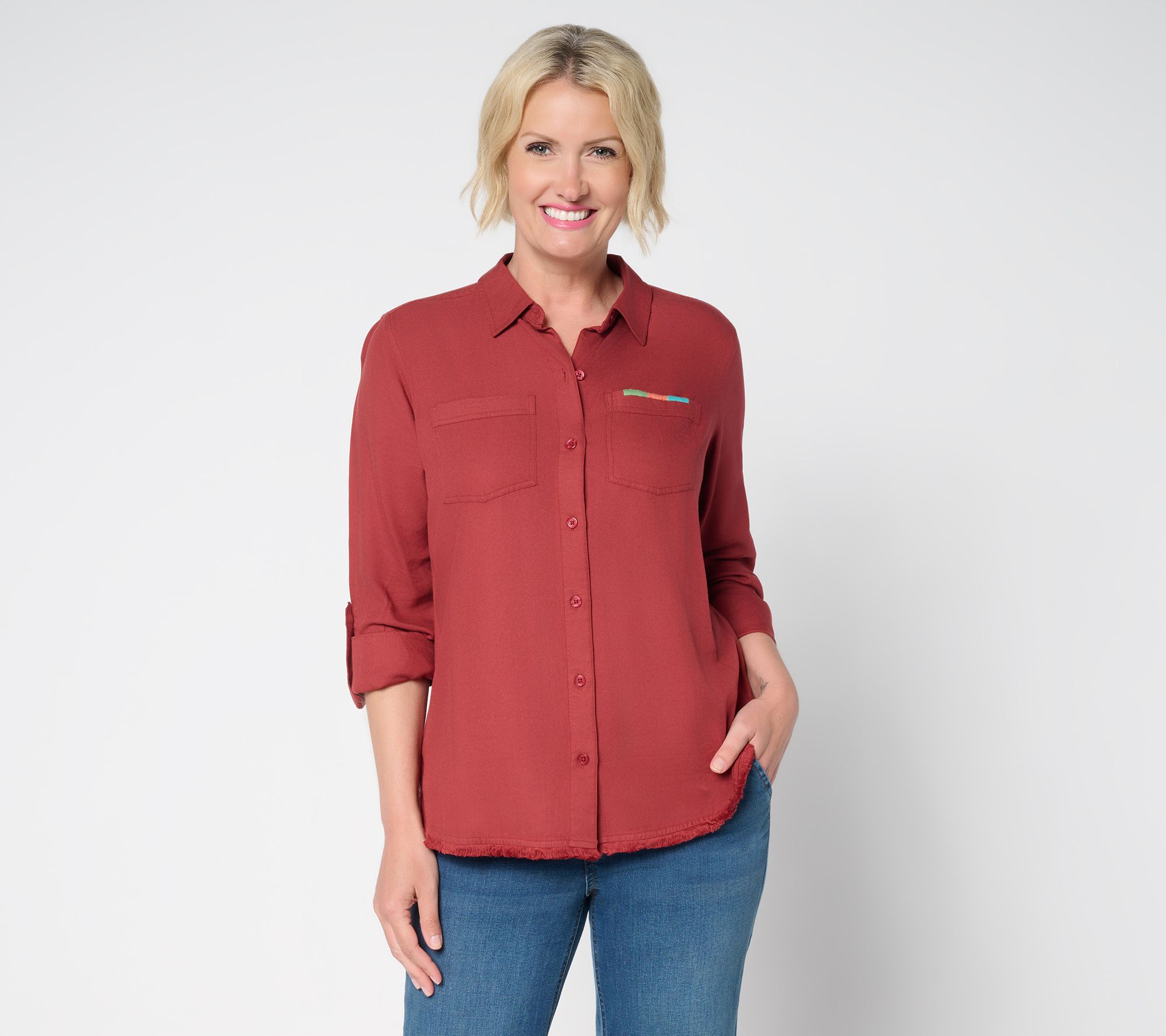 "As Is" Denim & Co. Canyon Retreat Twill Button Front Shirt