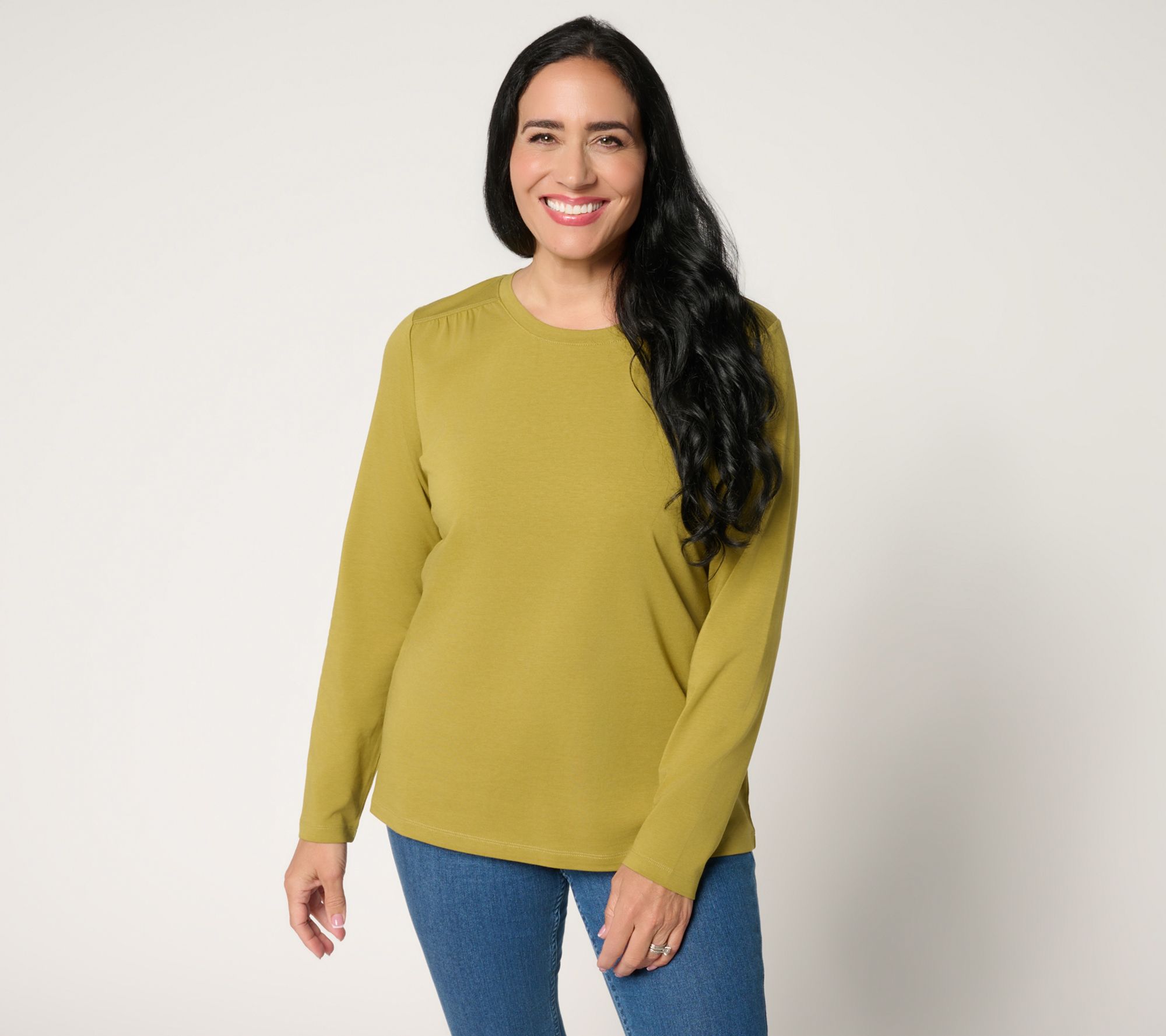 "As Is" Denim & Co. Essentials Favorite Jersey Round Neck Top with Ruching