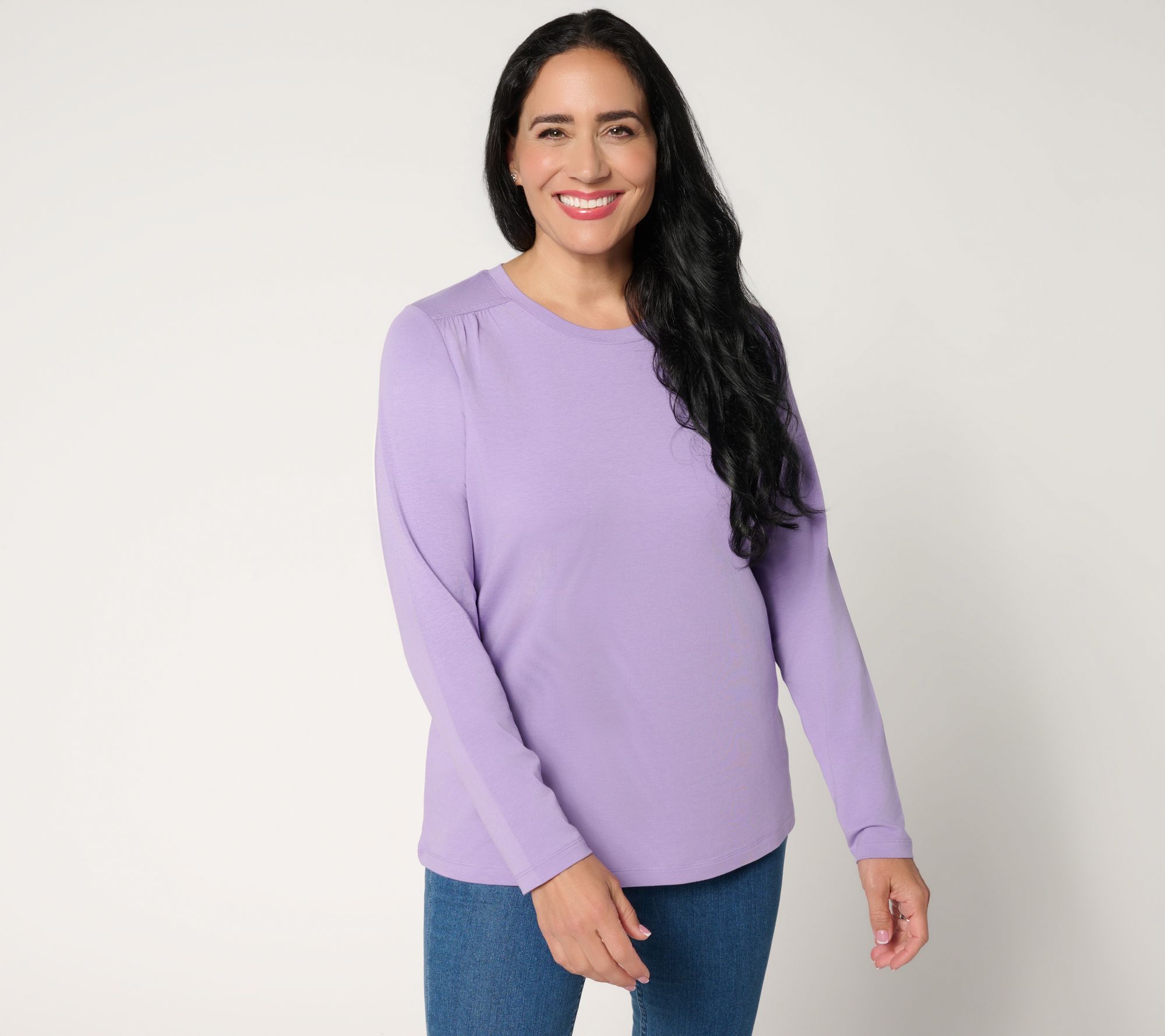 "As Is" Denim & Co. Essentials Favorite Jersey Round Neck Top with Ruching