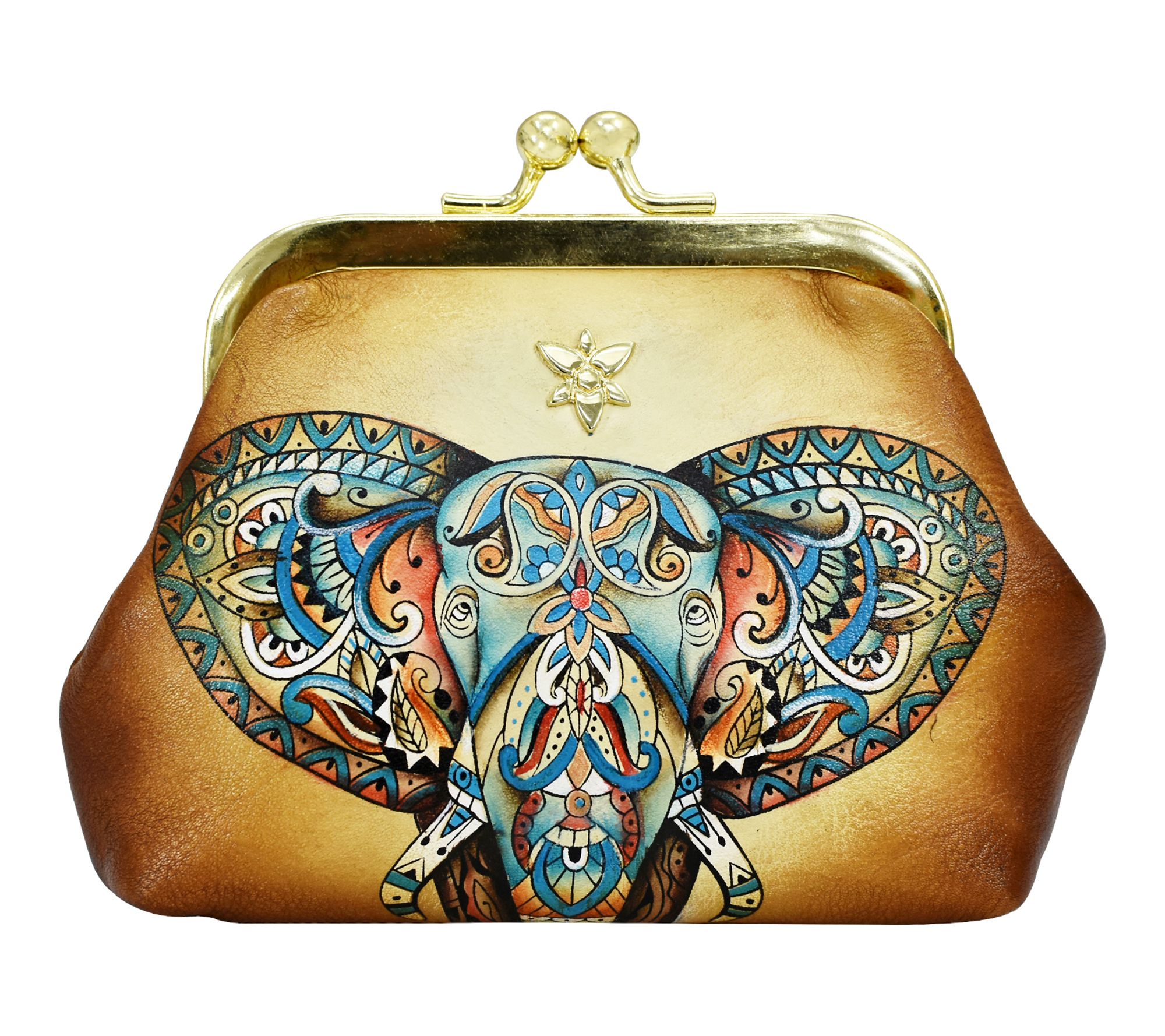 Anushcka Painted Leather Clasp Pouch With Key Fobs