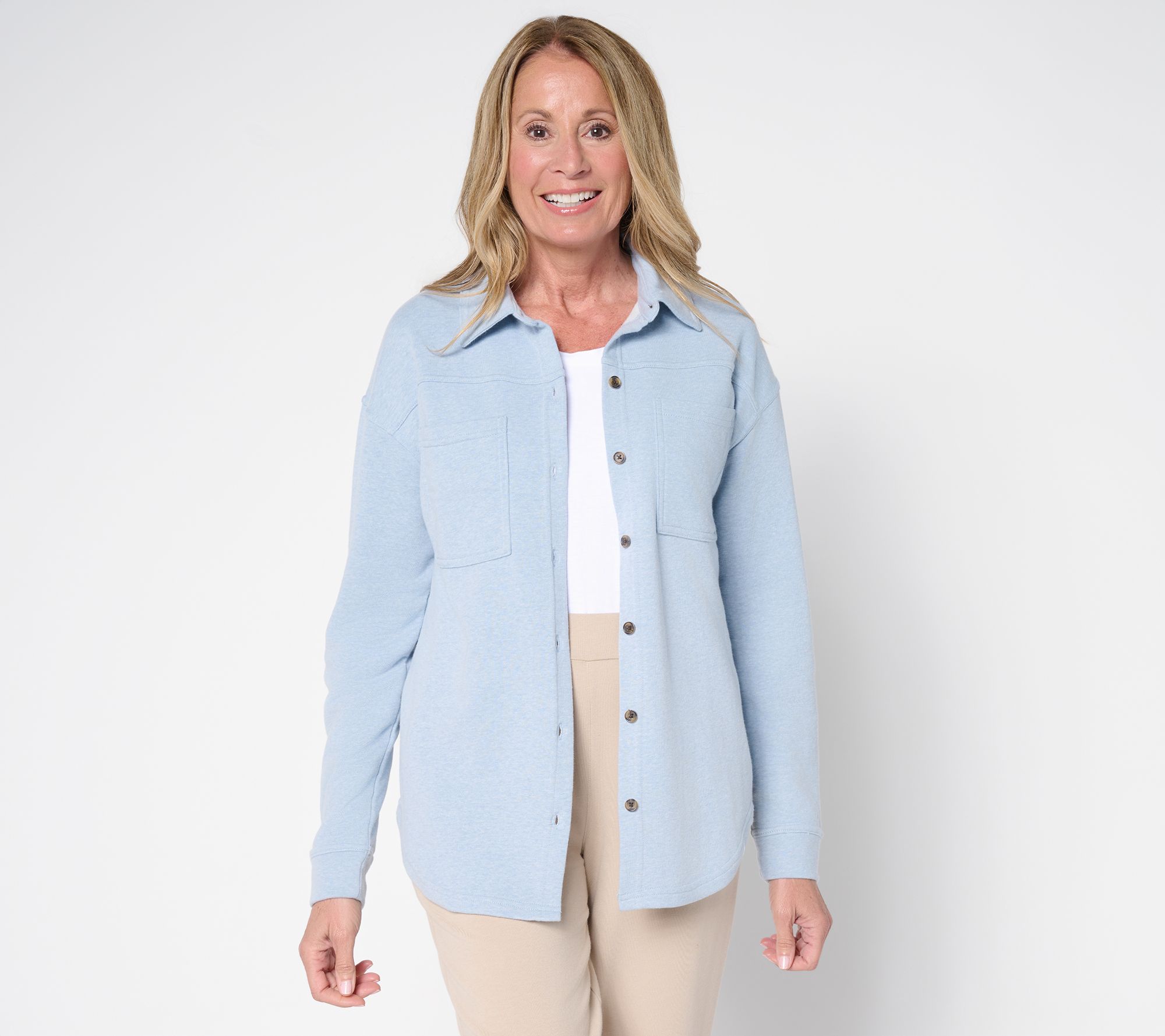 "As Is" Cuddl Duds Denim Wash Knit Button Down Shacket