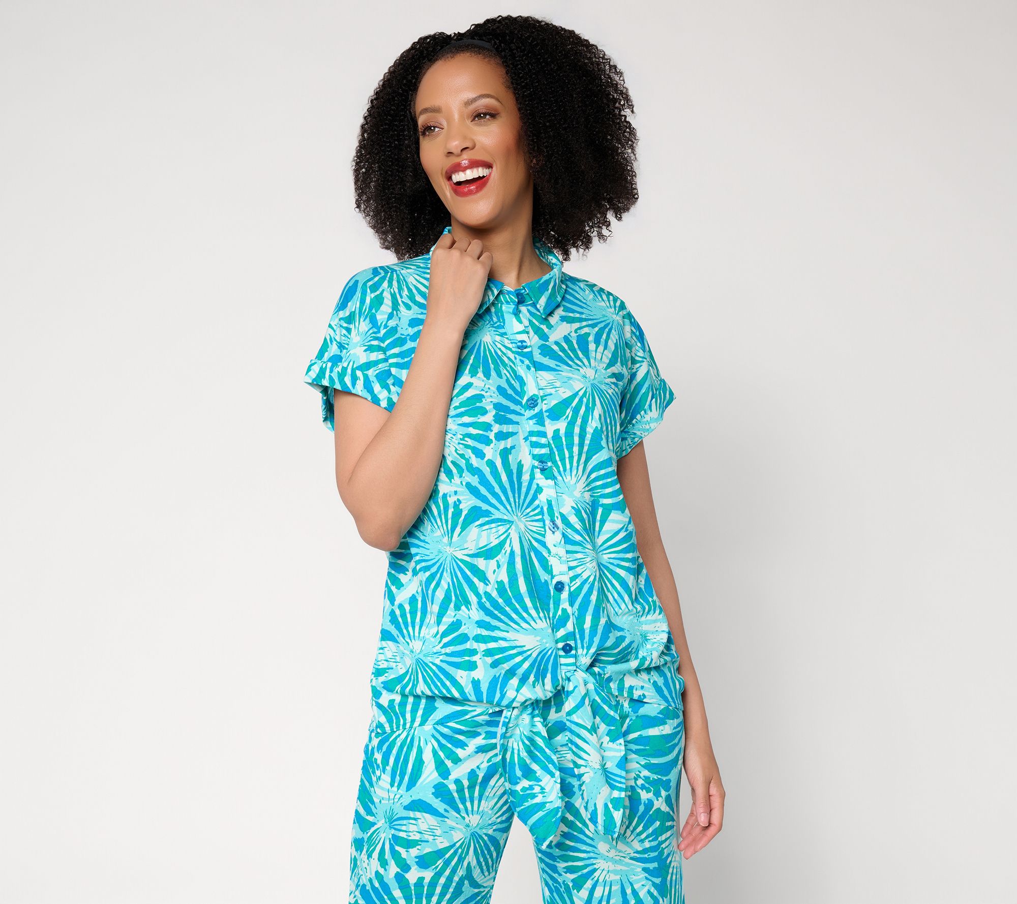  Belle Beach by Kim Gravel Cabana Knit Sunburst Sands Tie Front Shirt