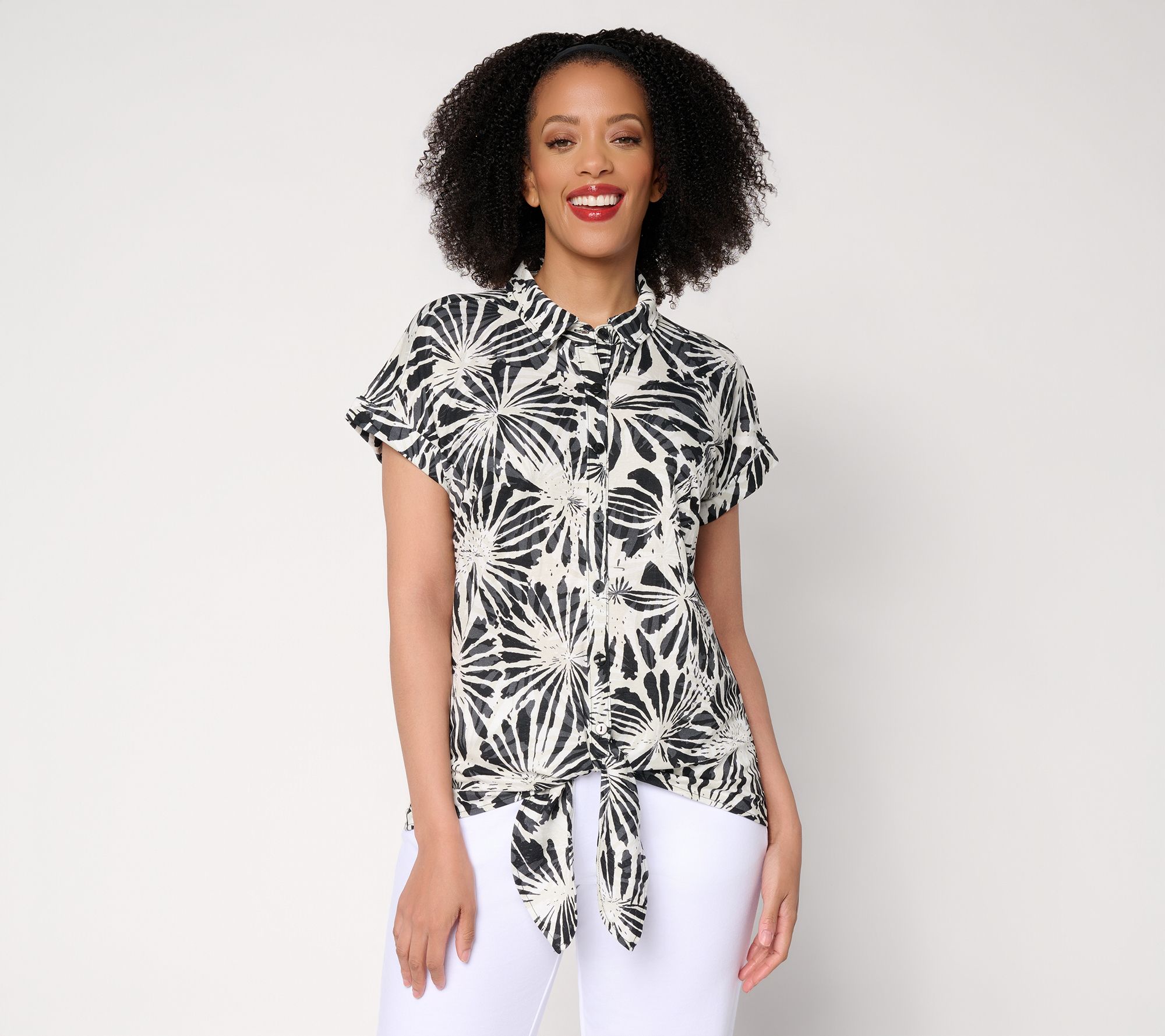 Belle Beach by Kim Gravel Cabana Knit Sunburst Sands Tie Front Shirt