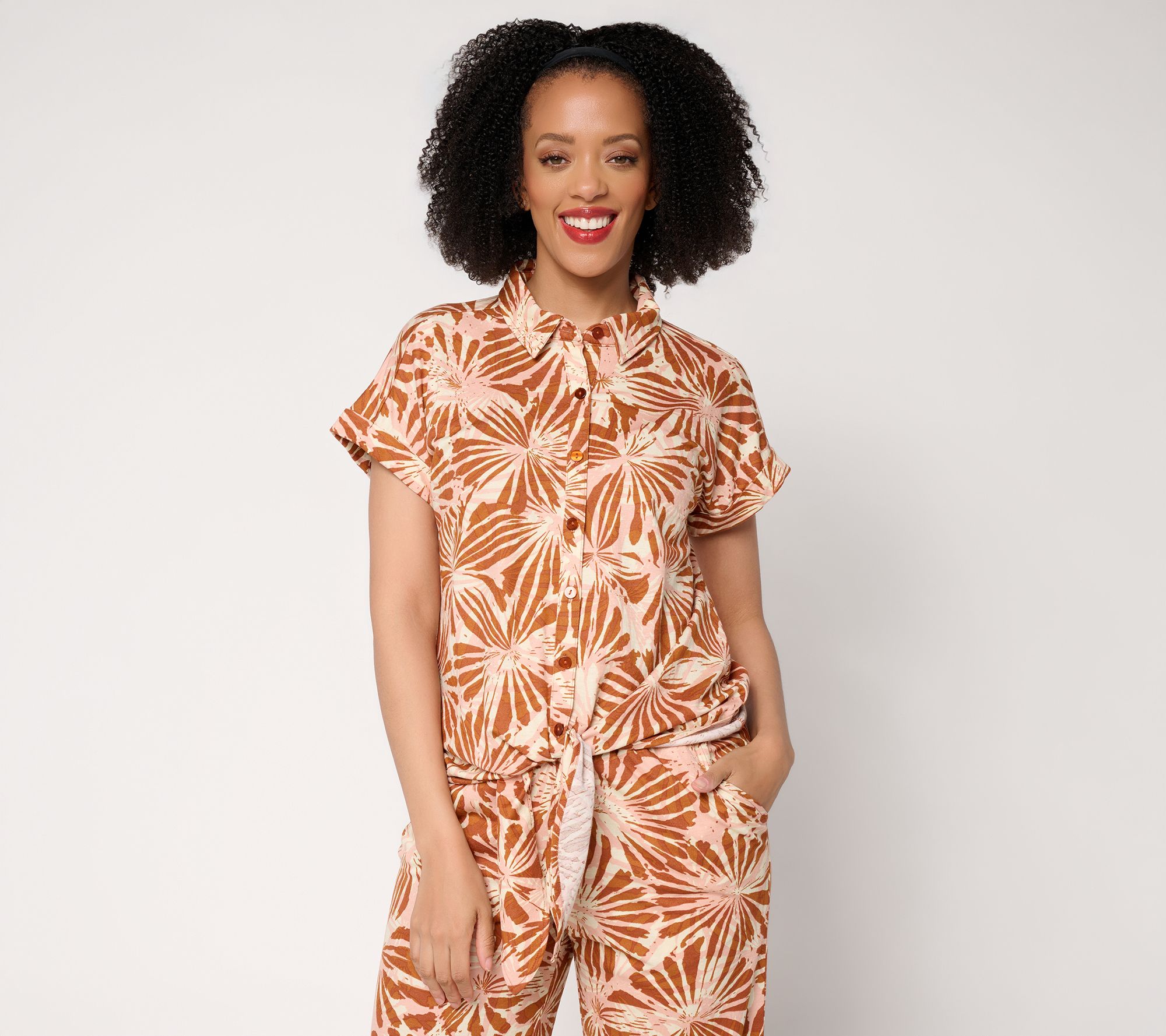 Belle Beach by Kim Gravel Cabana Knit Sunburst Sands Tie Front Shirt