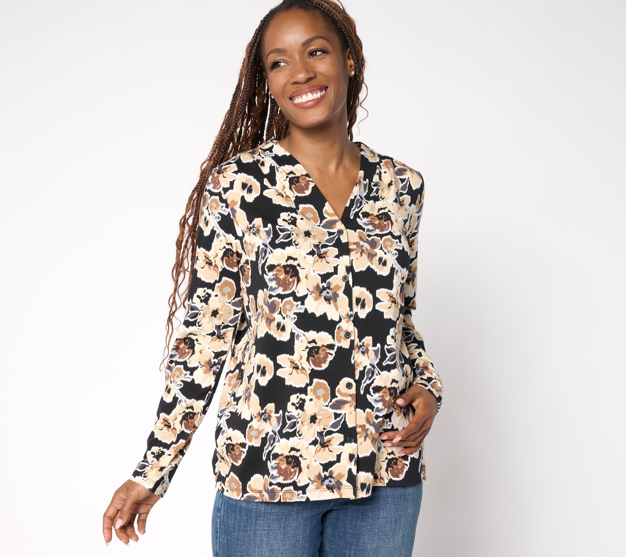 "As Is" Denim & Co. Printed Favorite Jersey V-Neck Top