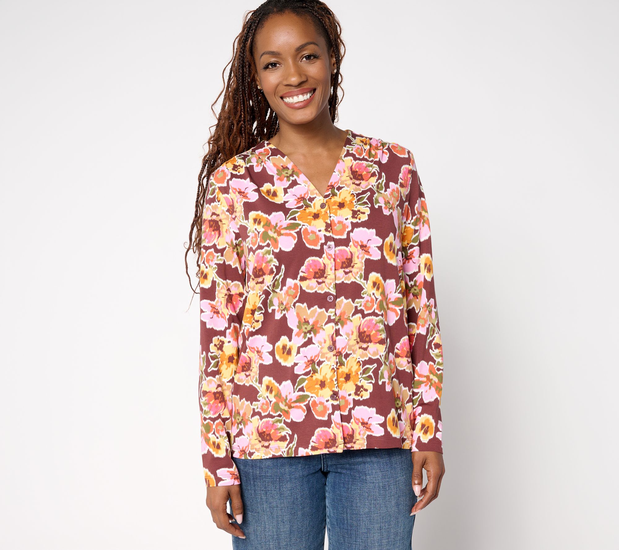 "As Is" Denim & Co. Printed Favorite Jersey V-Neck Top