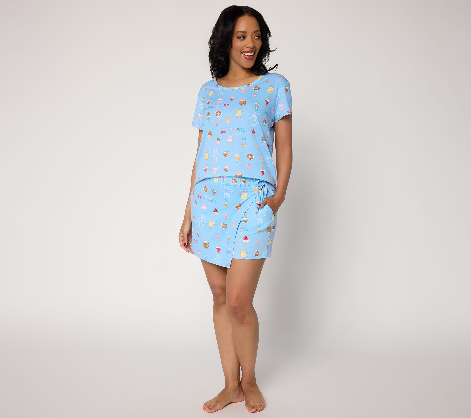MUK LUKS Cotton Scoop Neck Tee & Skort Lounge Set