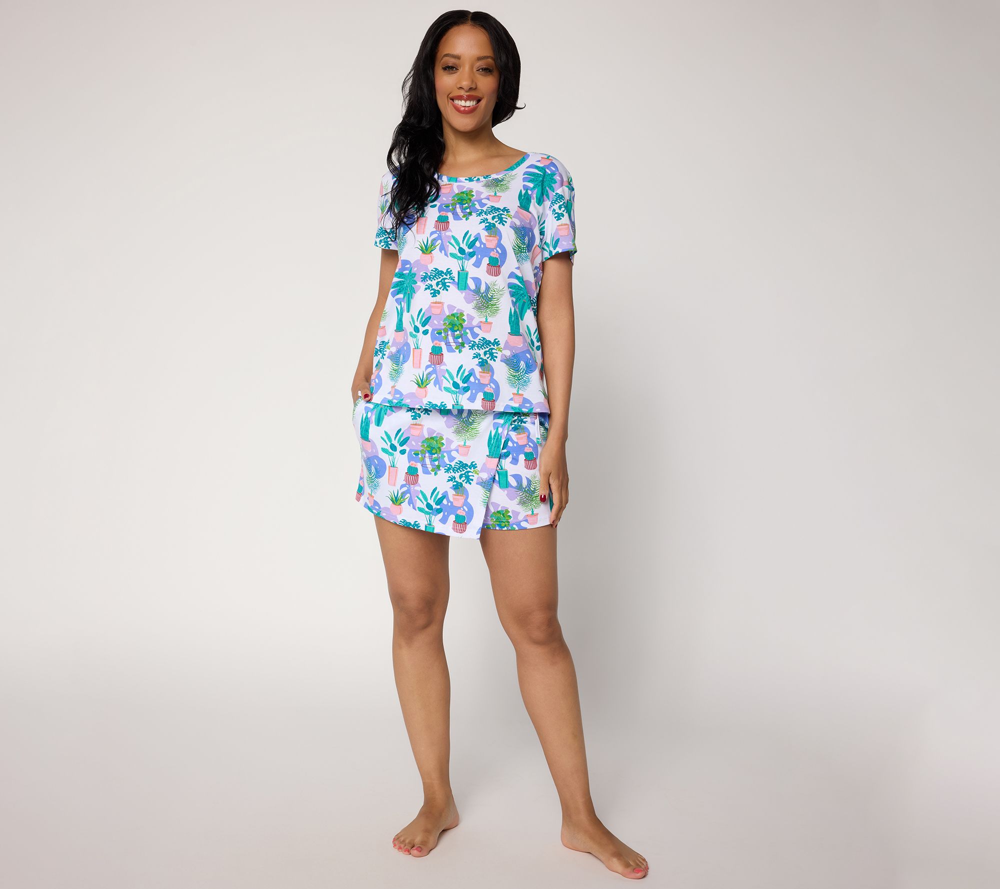 MUK LUKS Cotton Scoop Neck Tee & Skort Lounge Set