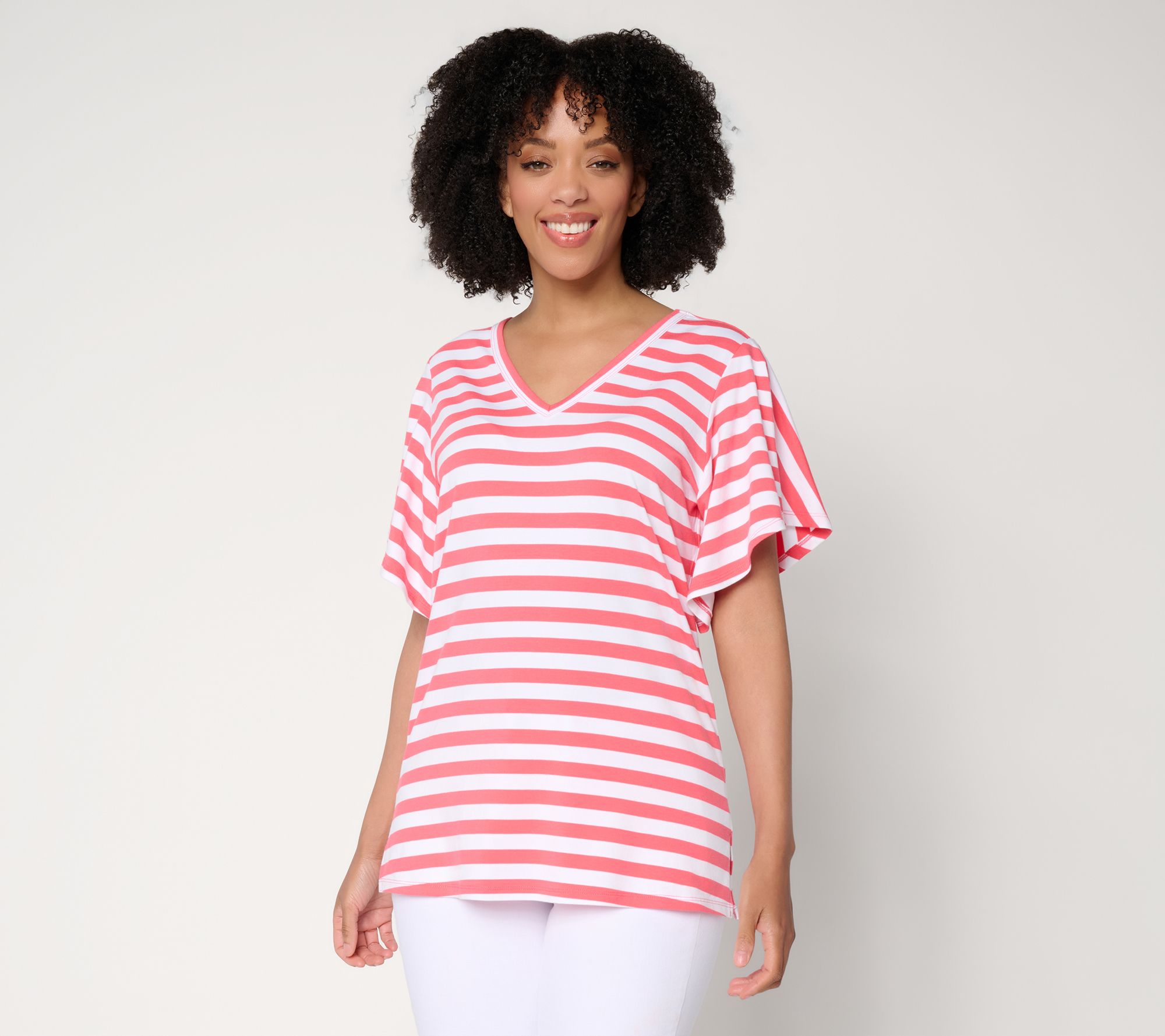 Belle by Kim Gravel TripleLuxe Knit Stripe Flutter Sleeve