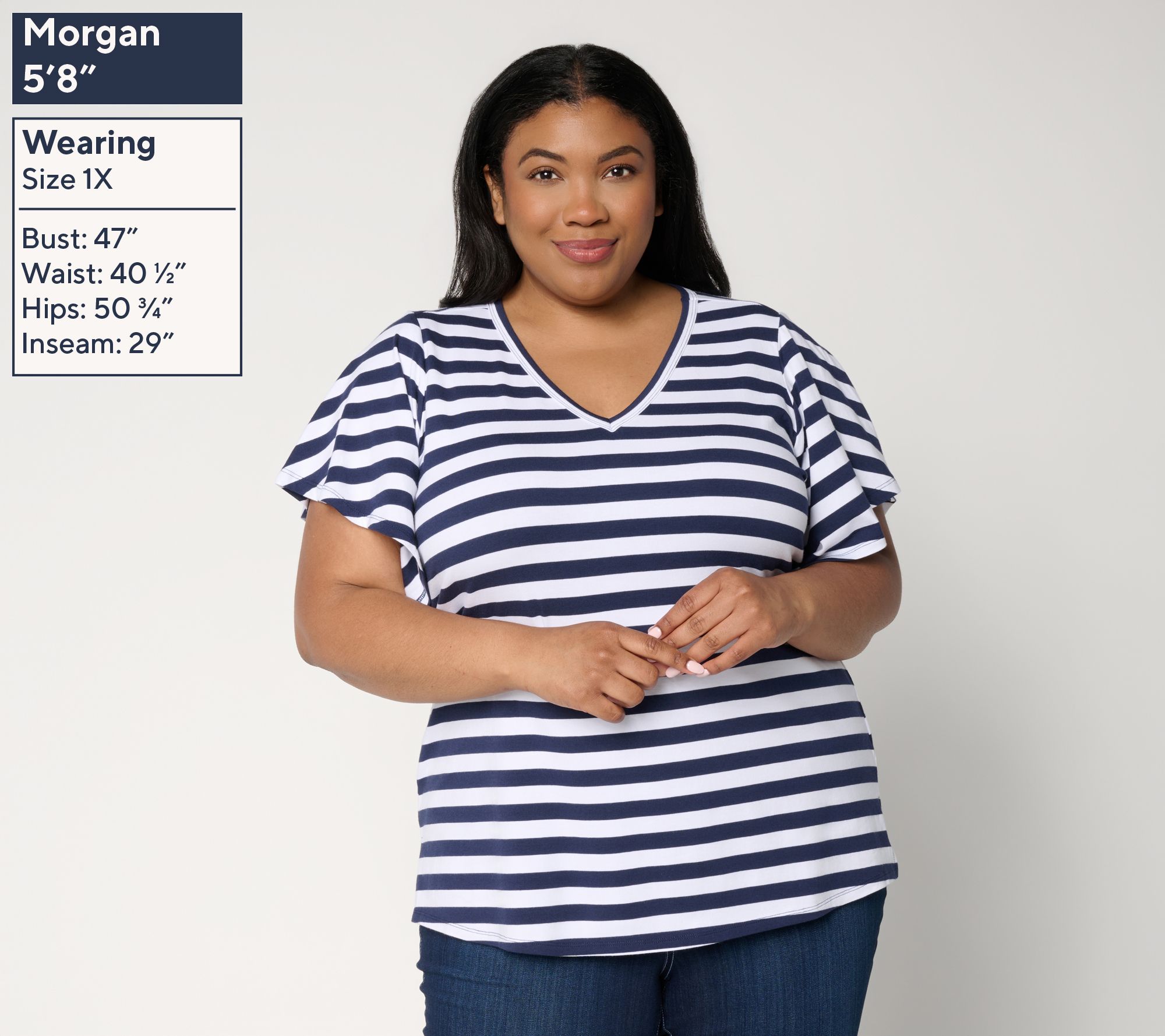 Belle by Kim Gravel TripleLuxe Knit Stripe Flutter Sleeve - QVC.com