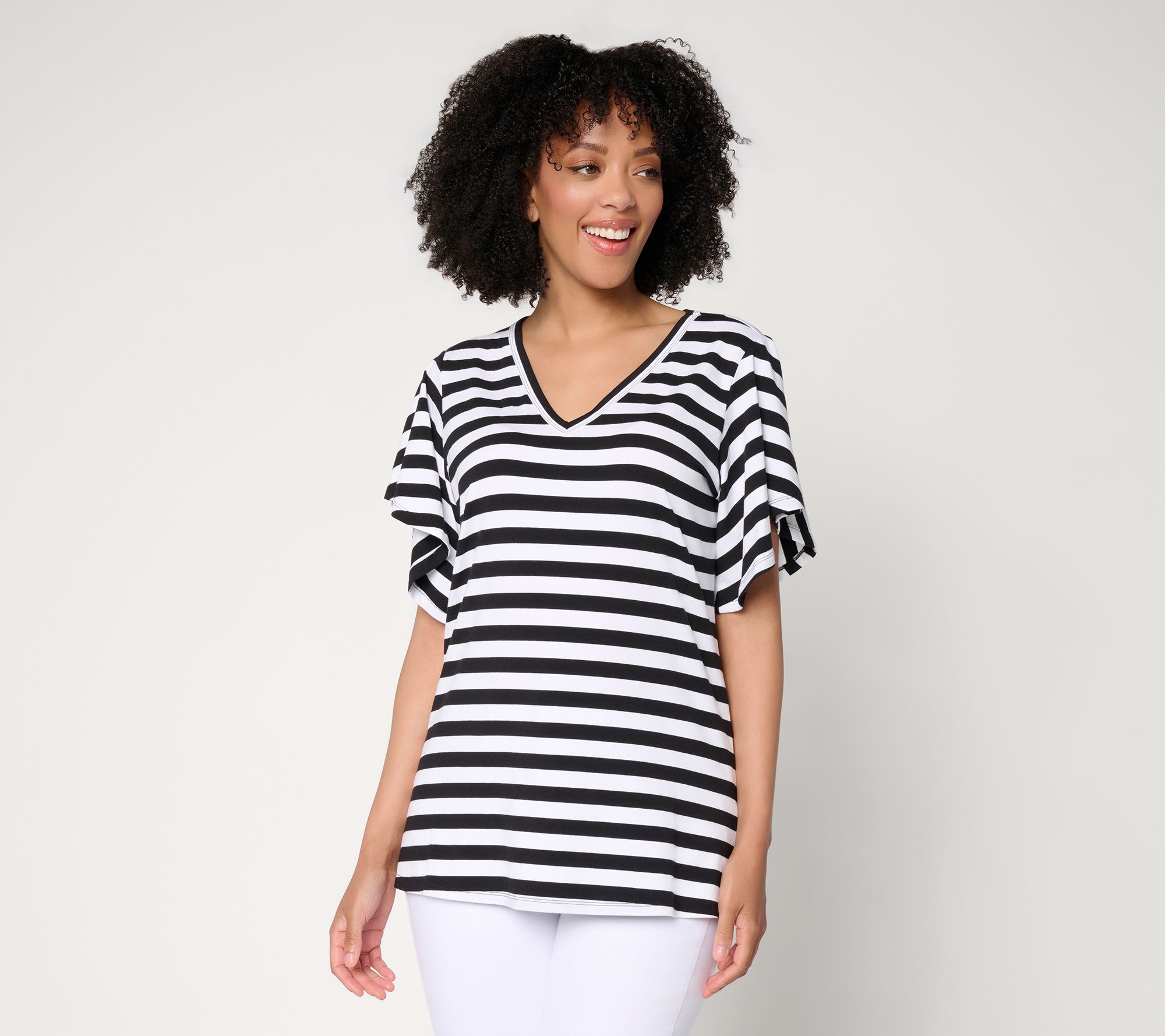 Belle by Kim Gravel TripleLuxe Knit Stripe Flutter Sleeve