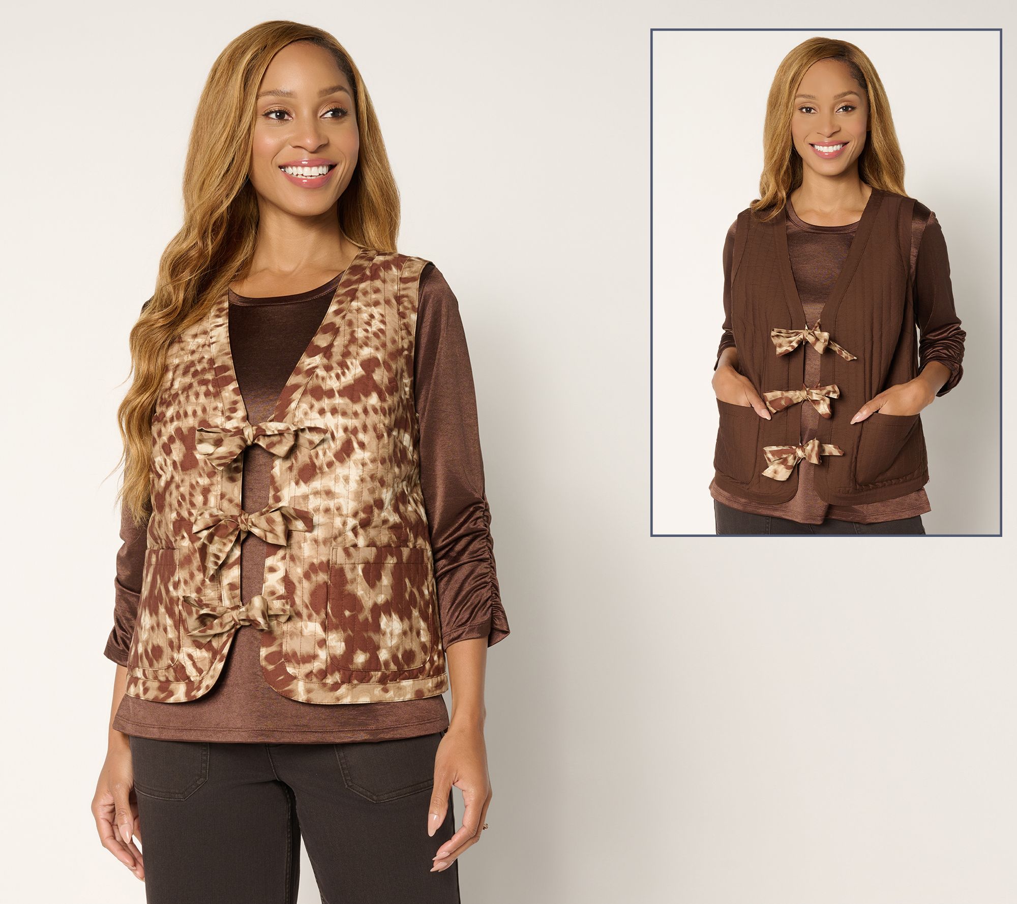 "As Is" LOGO by Lori Goldstein Quilted Cotton Reversible Tie Front Vest