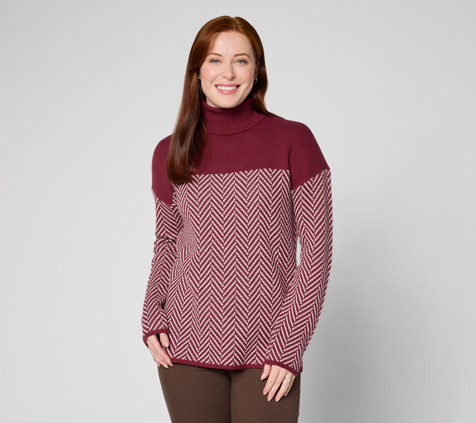 "As Is" Belle by Kim Gravel Herringbone Colorblock Turtleneck
