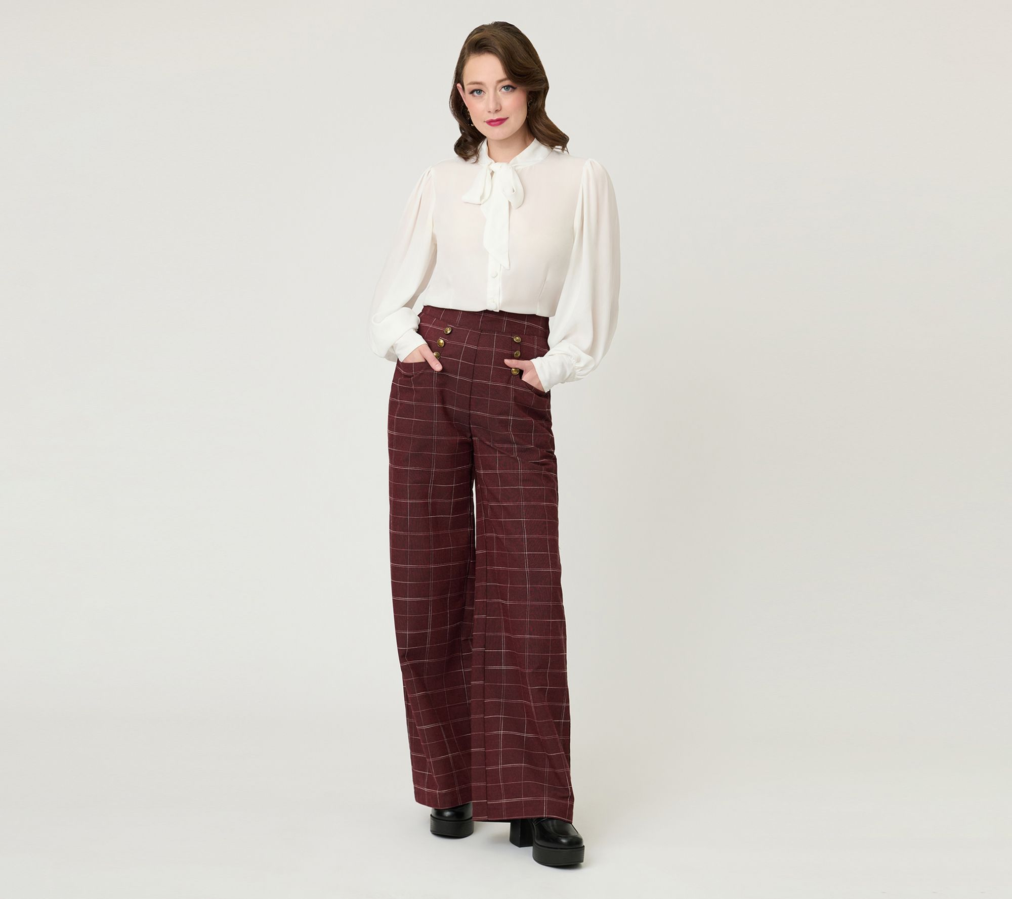 Unique Vintage Burgundy Windowpane Plaid SailorGinger Pants