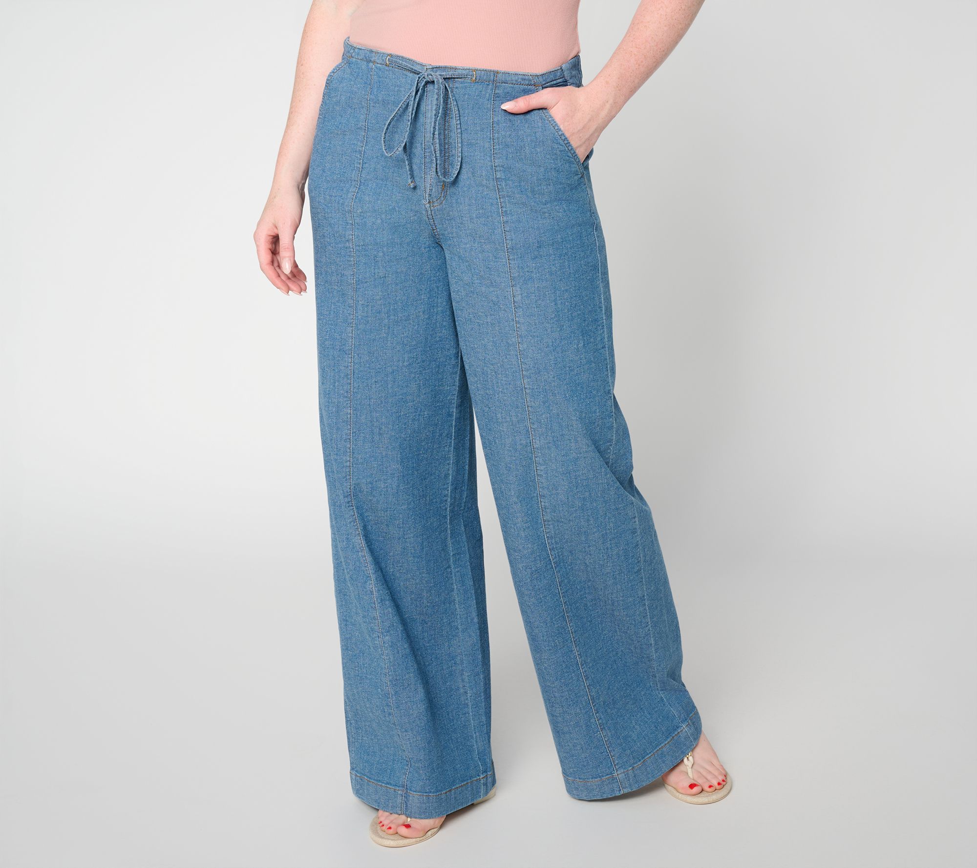 Peace Love World Petite Wide Leg Front Seam Full Leg Denim