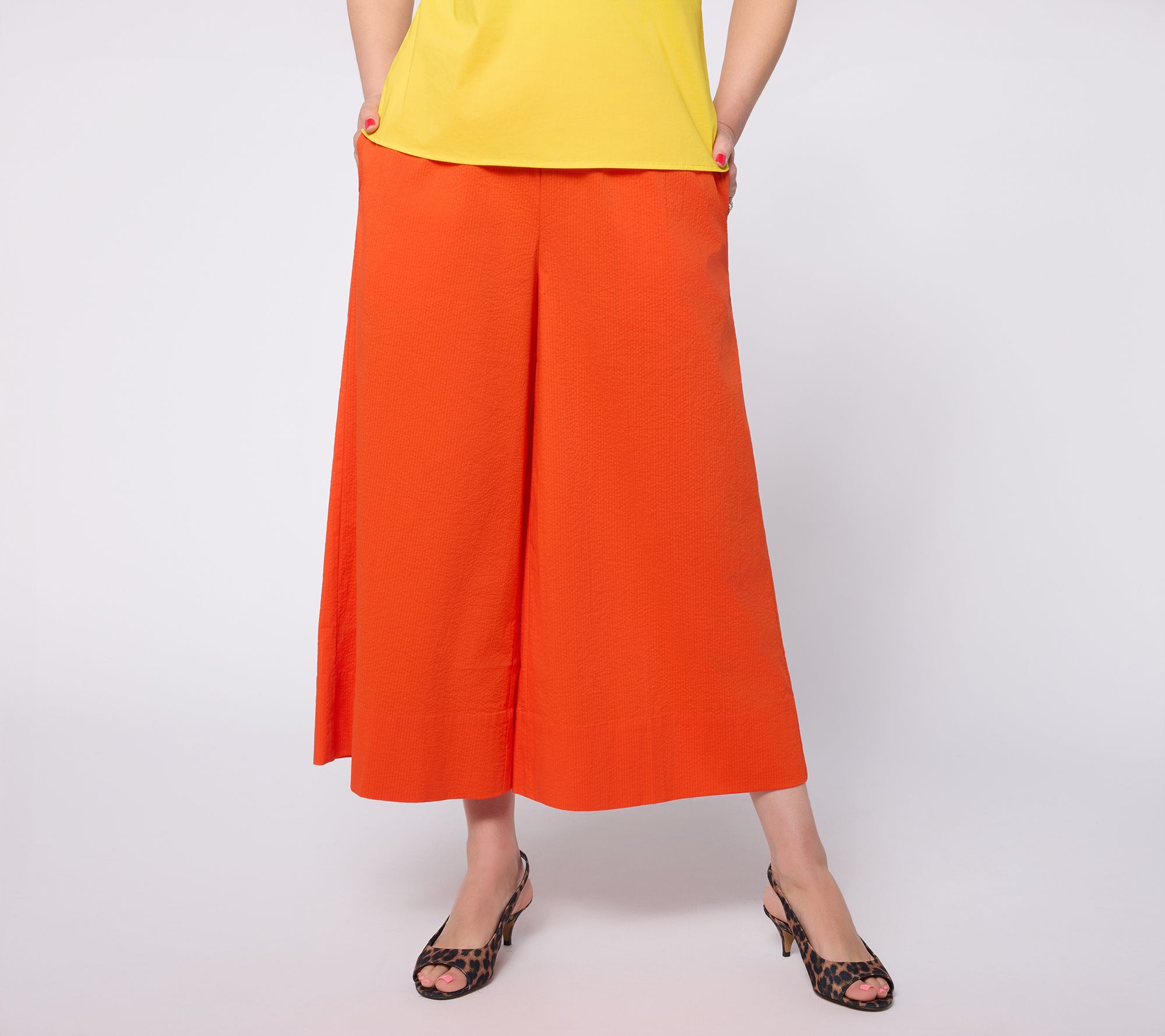 Carla Rockmore Collection Petite Pull-On Seersucker Wide Cropped Pants