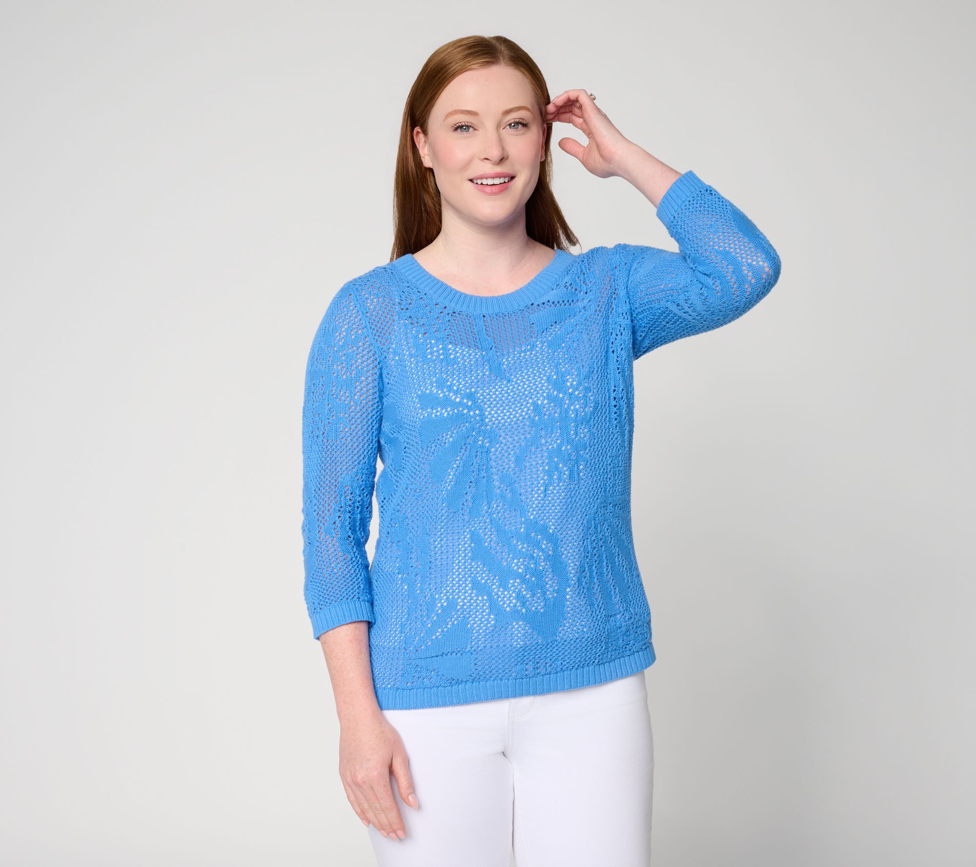  Denim & Co. 100% Cotton 3/4-Sleeve Pullover Sweater