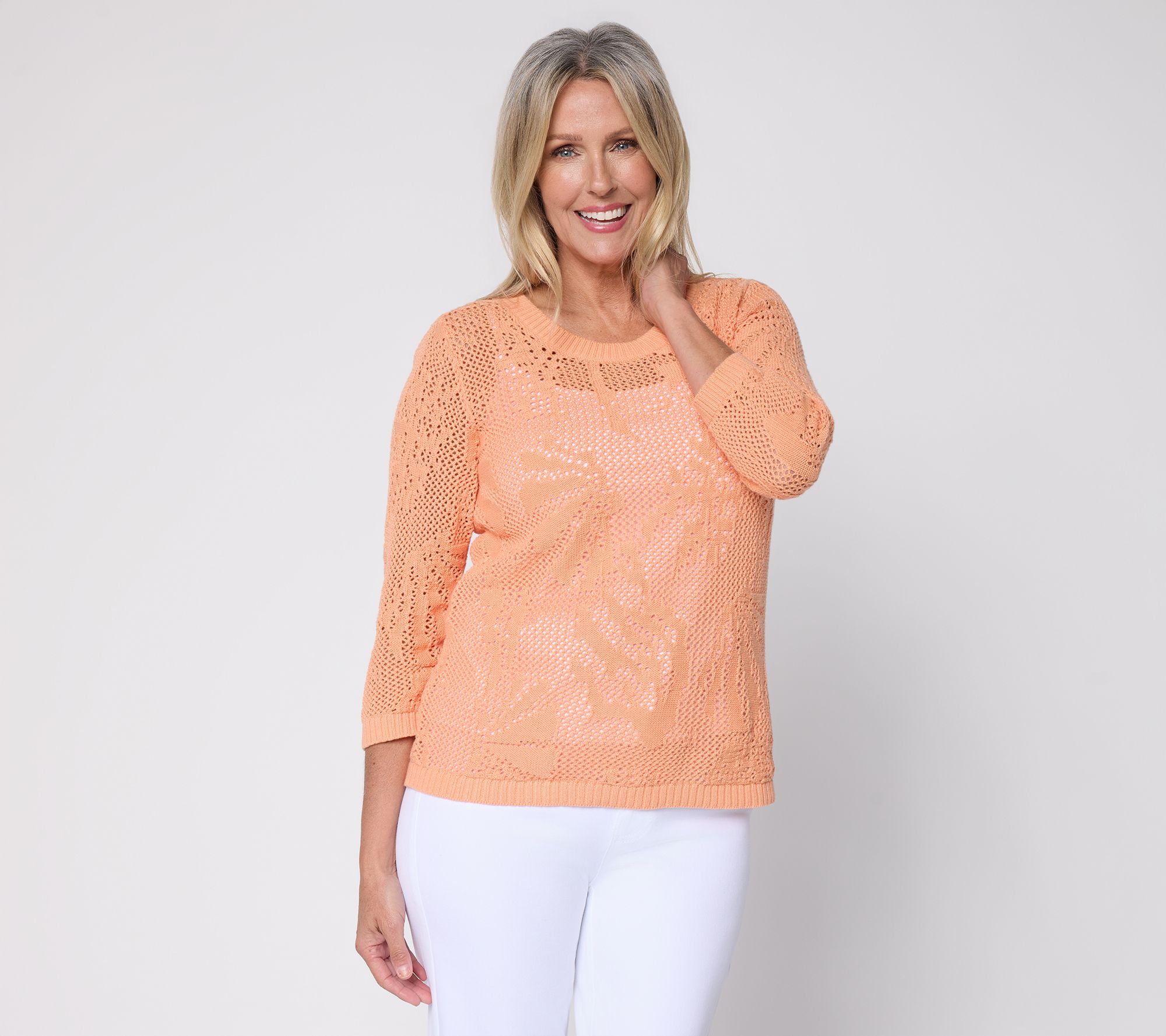 Denim & Co. 100% Cotton 3/4-Sleeve Pullover Sweater
