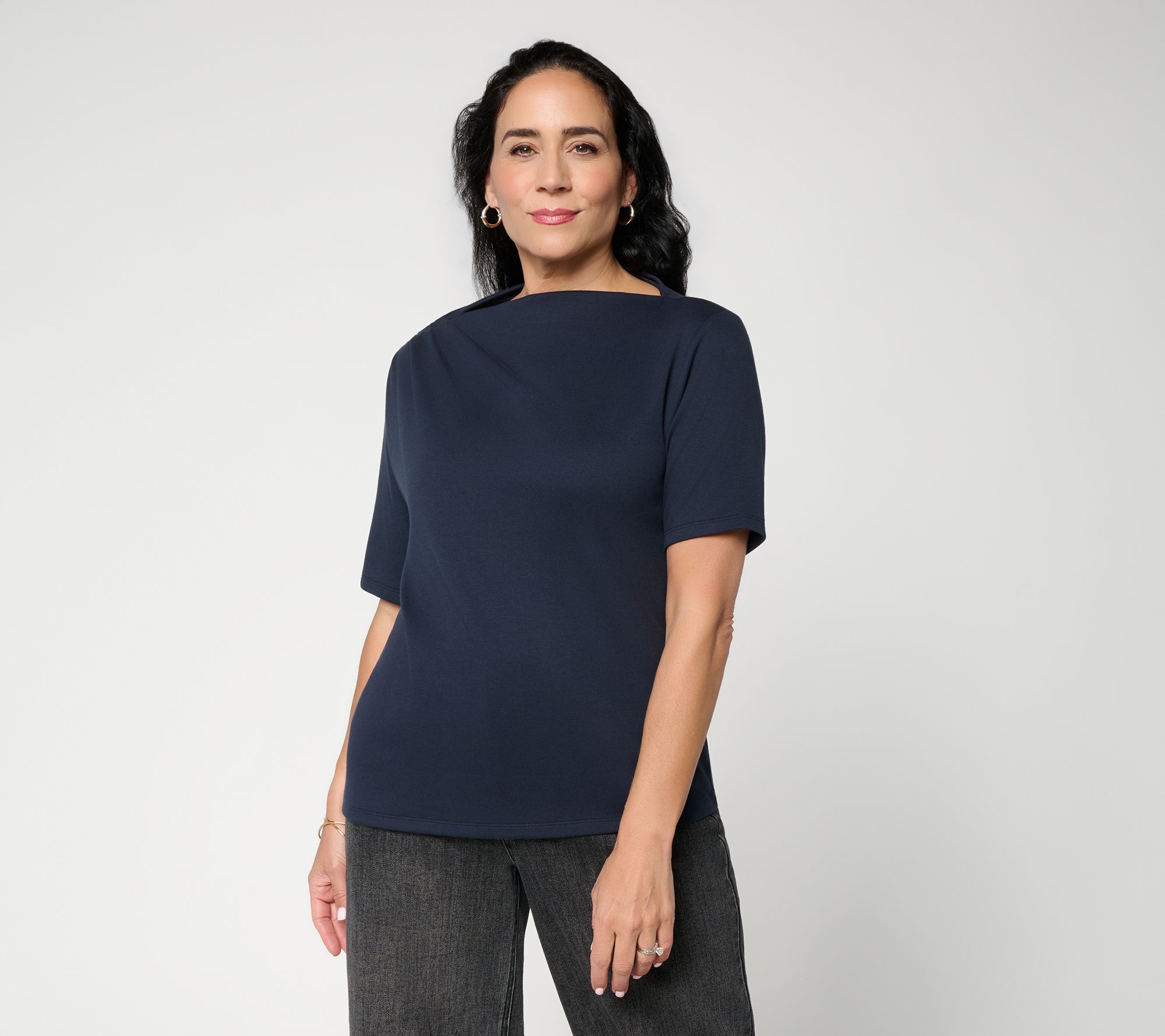 Carla Rockmore Collection 100% Cotton Ruched Shoulder Tee